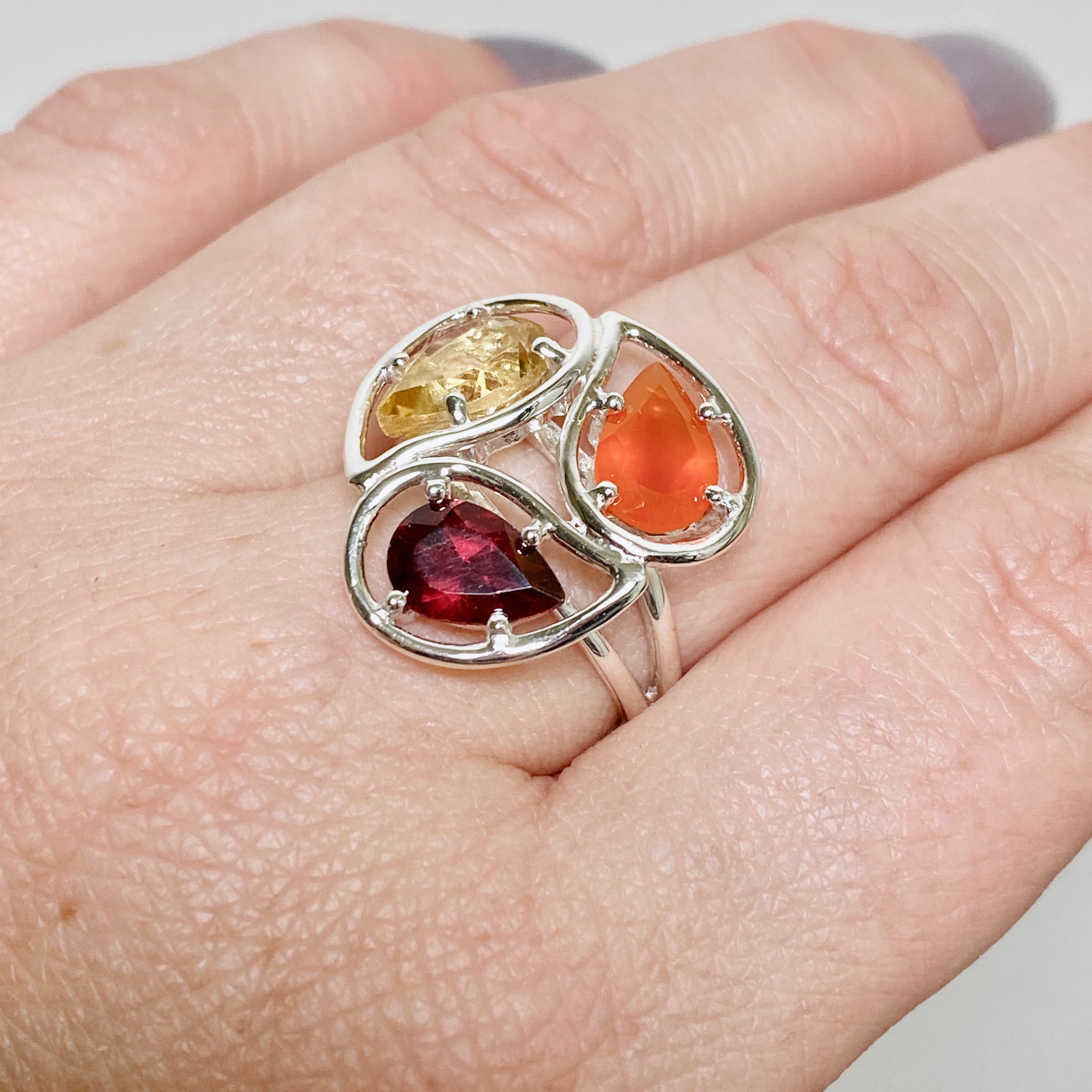 Faceted Carnelian Garnet Citrine Multi-Stone Ring PRGJ887 - Elegant Jewelry for Women, Perfect for Parties, Weddings & Special Occasions