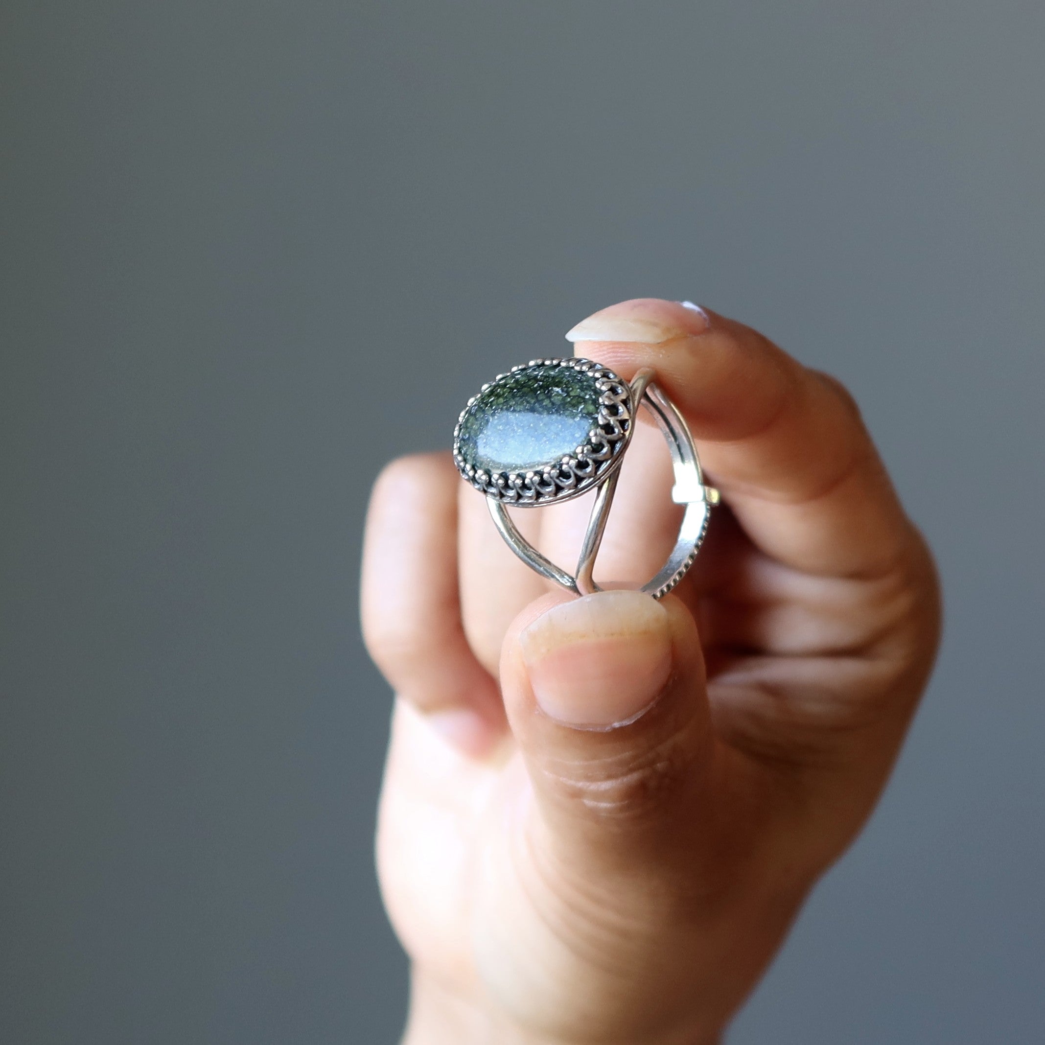 Serpentine Ring with Green Gemstone - Adjustable Sterling Silver Jewelry for Women - Perfect for Everyday Wear, Gifts & Special Occasions
