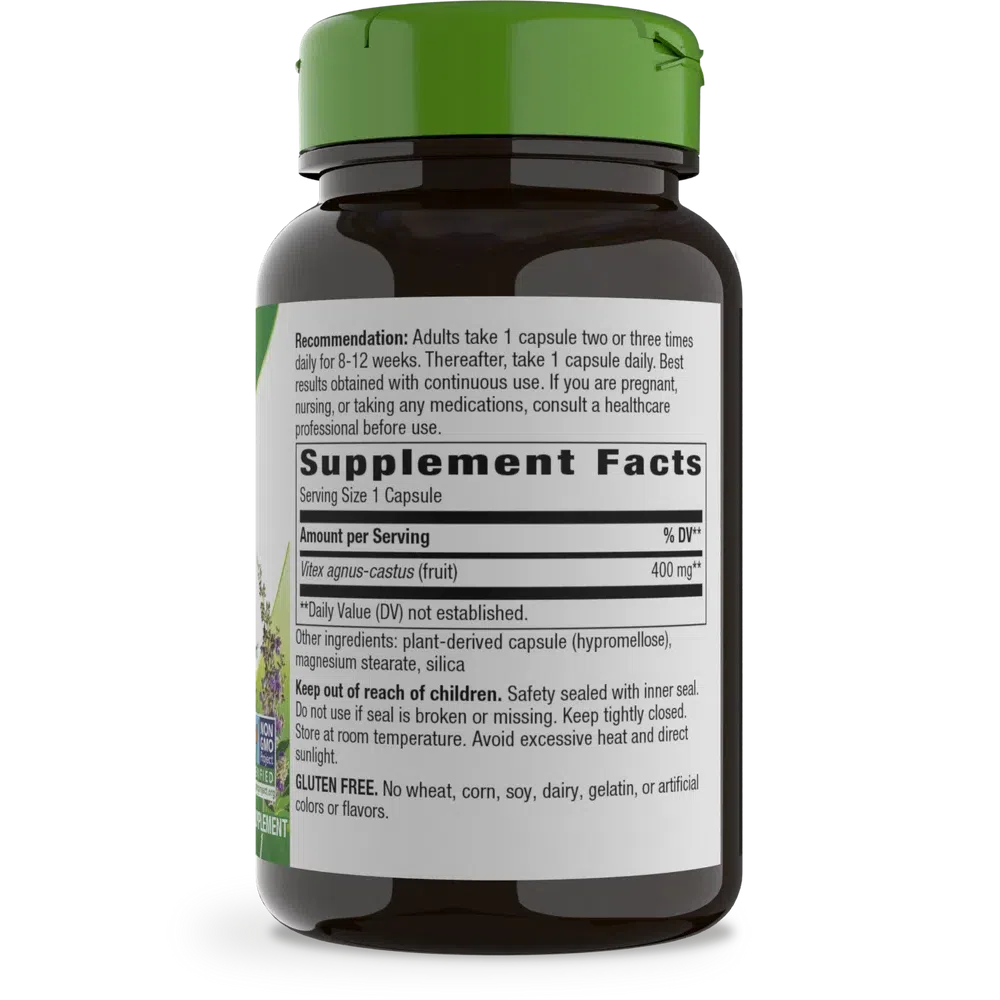 Nature's Way Vitex Fruit 400 mg Capsules - Chasteberry Supplement for Women's Hormonal Balance & PMS Relief - Supports Menstrual Cycle & Fertility - Perfect for Natural Hormone Regulation & Reproductive Health