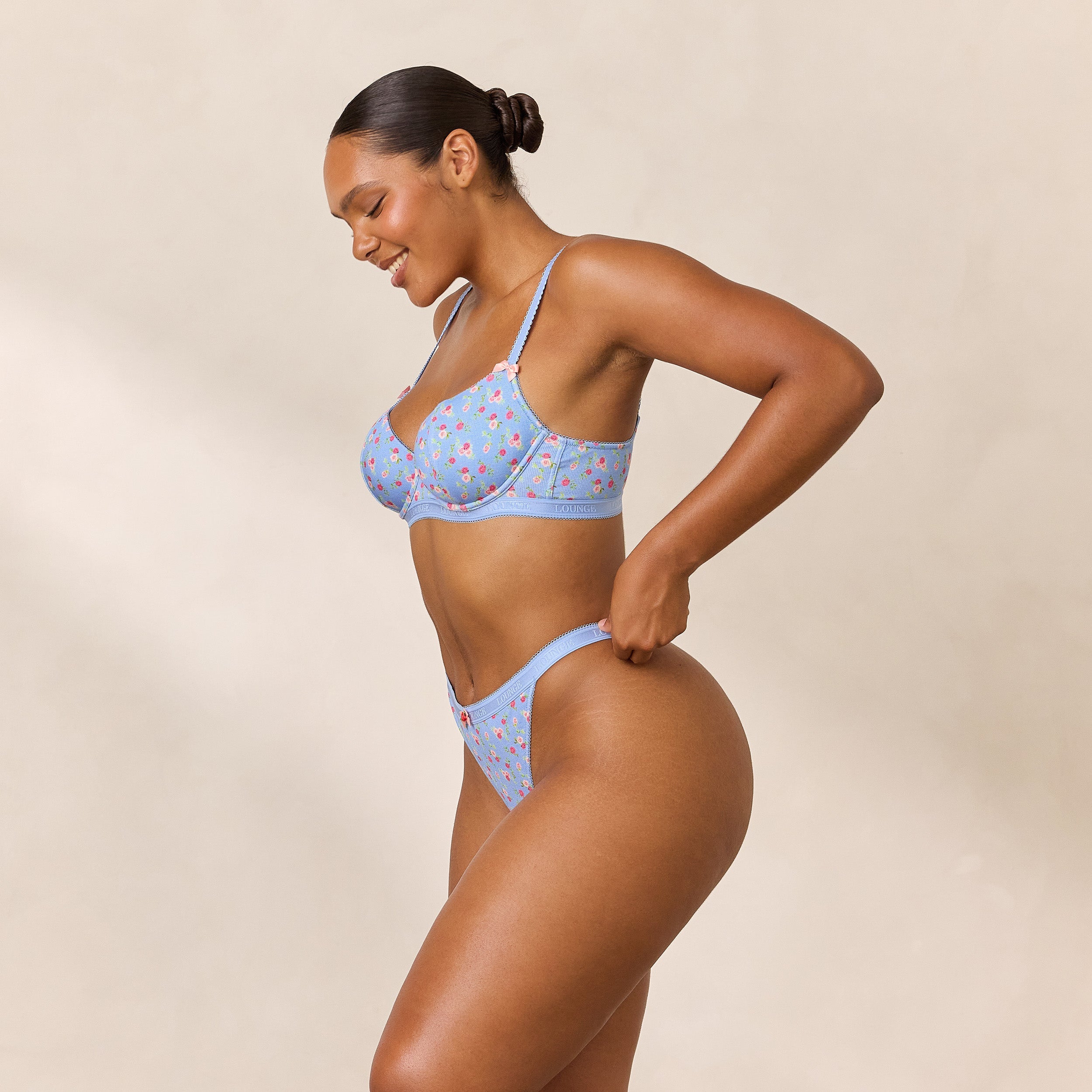 Rosebud Ribbed Balcony Bra - Blue Floral Lace Underwire Bra for Women | Comfortable Support & Sexy Design | Perfect for Everyday Wear, Date Night & Special Occasions