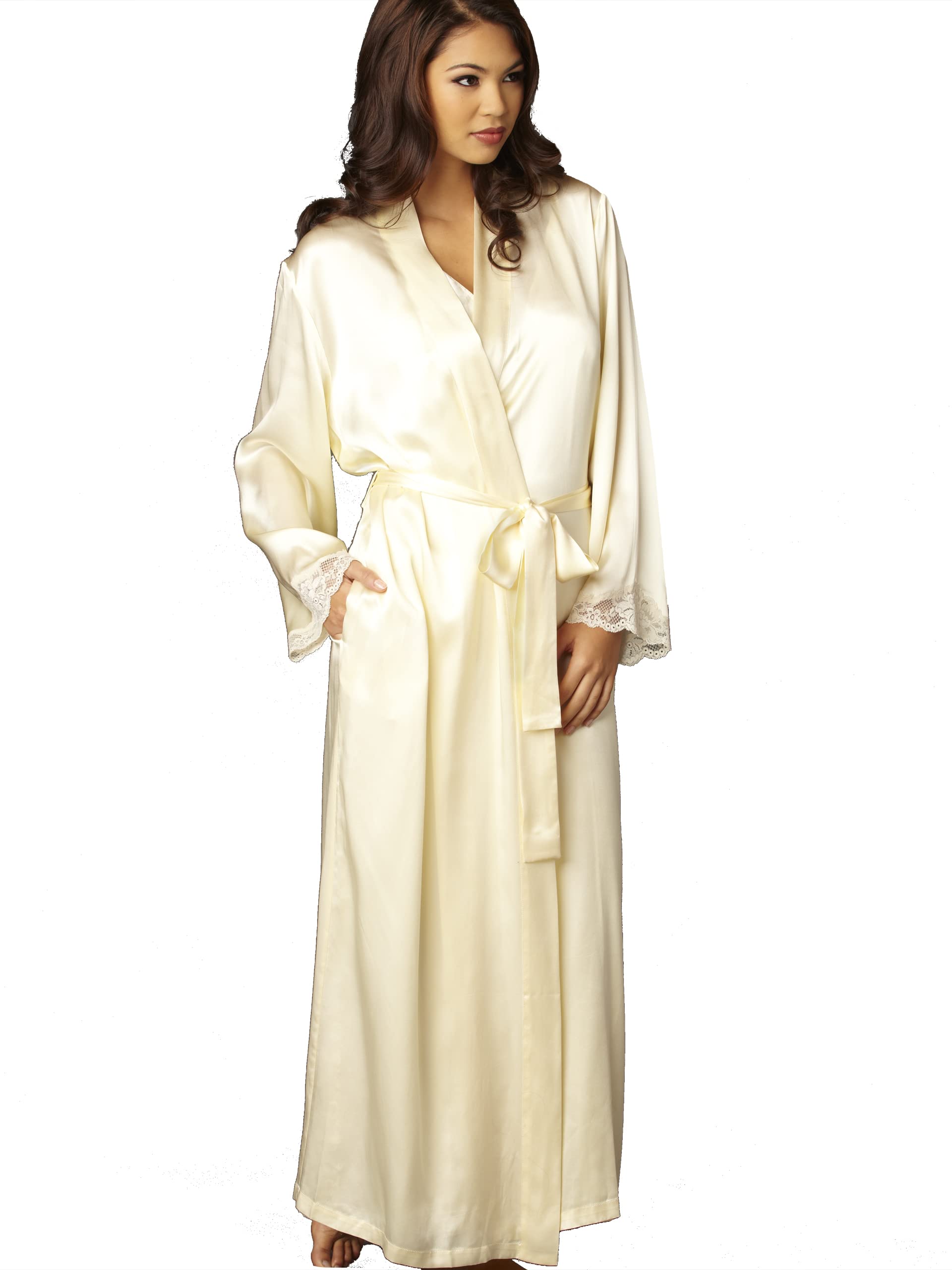 Luxury Women's 100% Pure Silk Robe with Elegant Lace Trim - Indulgence Collection Sleepwear & Lingerie - Perfect Gift Set with Premium Packaging for Bridal Shower, Anniversary or Spa Day