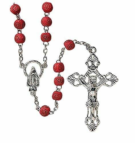 Hand-Carved Wooden Virgin Mary Rosary Centerpiece with Rose Scent & Petals - Christian Home Altar Decor for Prayer & Meditation - Perfect for Church, Home Worship & Spiritual Gifts