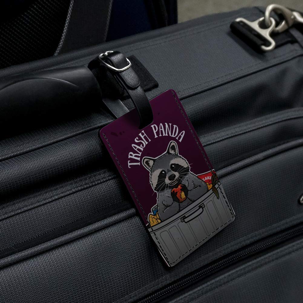 Raccoon Trash Panda Themed Rectangle Leather Luggage Tag - Durable Carry-On ID Tag for Suitcases & Backpacks - Perfect for Travel, Business Trips & Vacation Identification