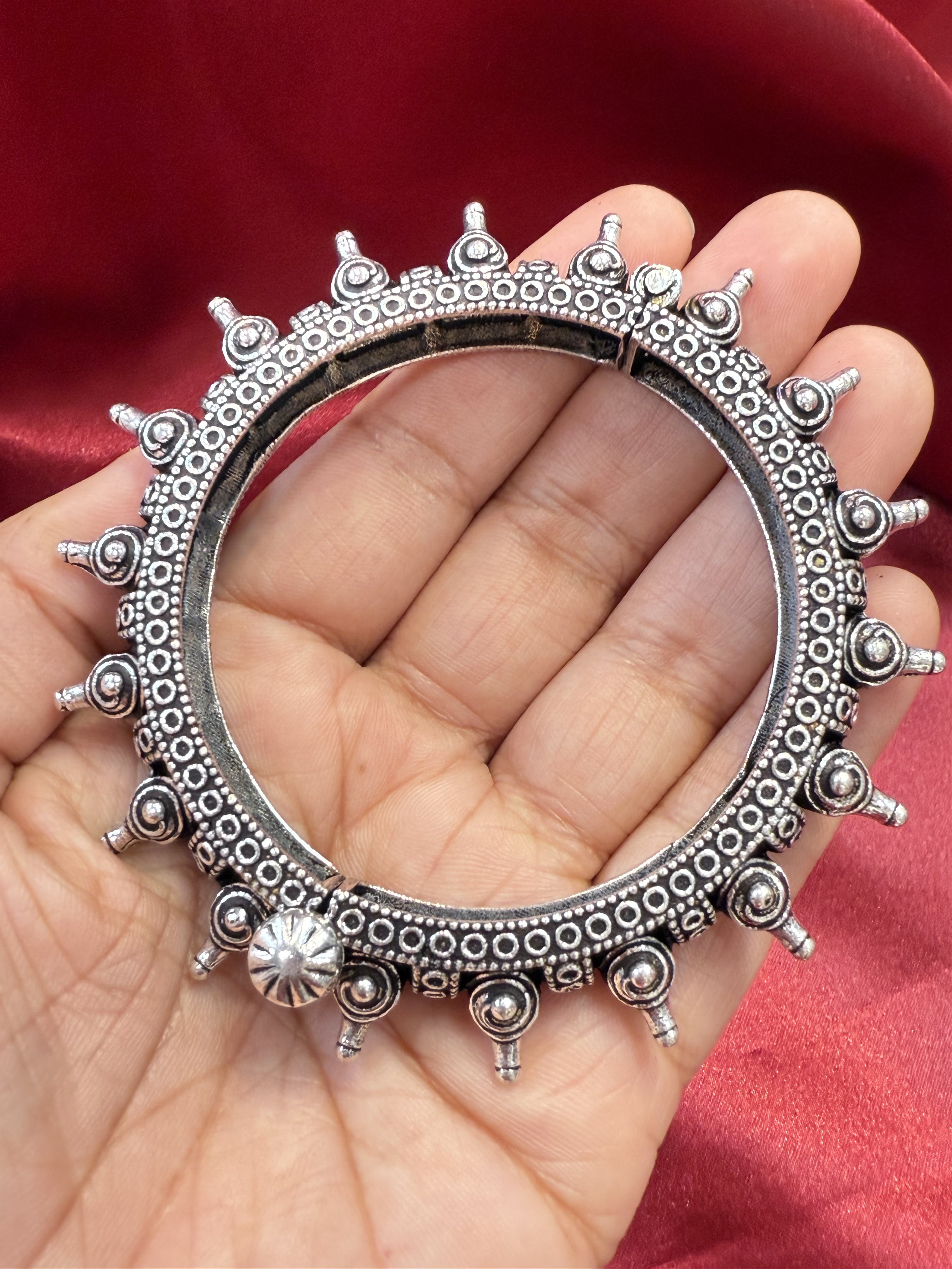 Handmade Oxidized Silver Ethnic Open Bridal Kada Cuff Bracelet for Women - Boho Wedding Jewelry, Indian Bridal Accessories, Festival & Party Wear