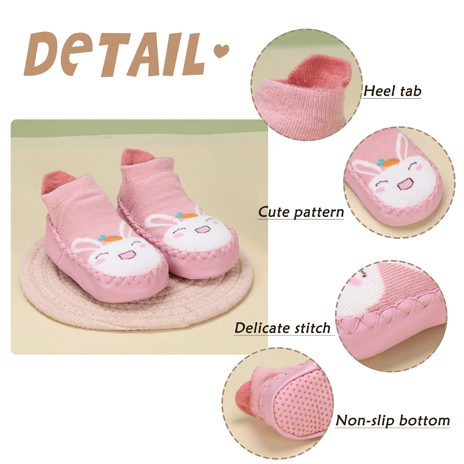 Happy Cherry 3 Pairs Baby Cotton Shoes Socks - Soft Anti-Slip Cartoon Socks for Infants & Toddlers - Perfect for Crawling, Walking & Playtime