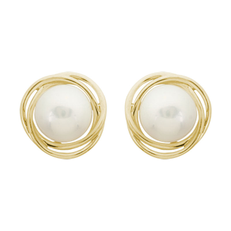 14K Yellow Gold Button Pearl Knot Stud Earrings - Elegant & Timeless Jewelry for Women, Perfect for Weddings, Parties & Everyday Wear
