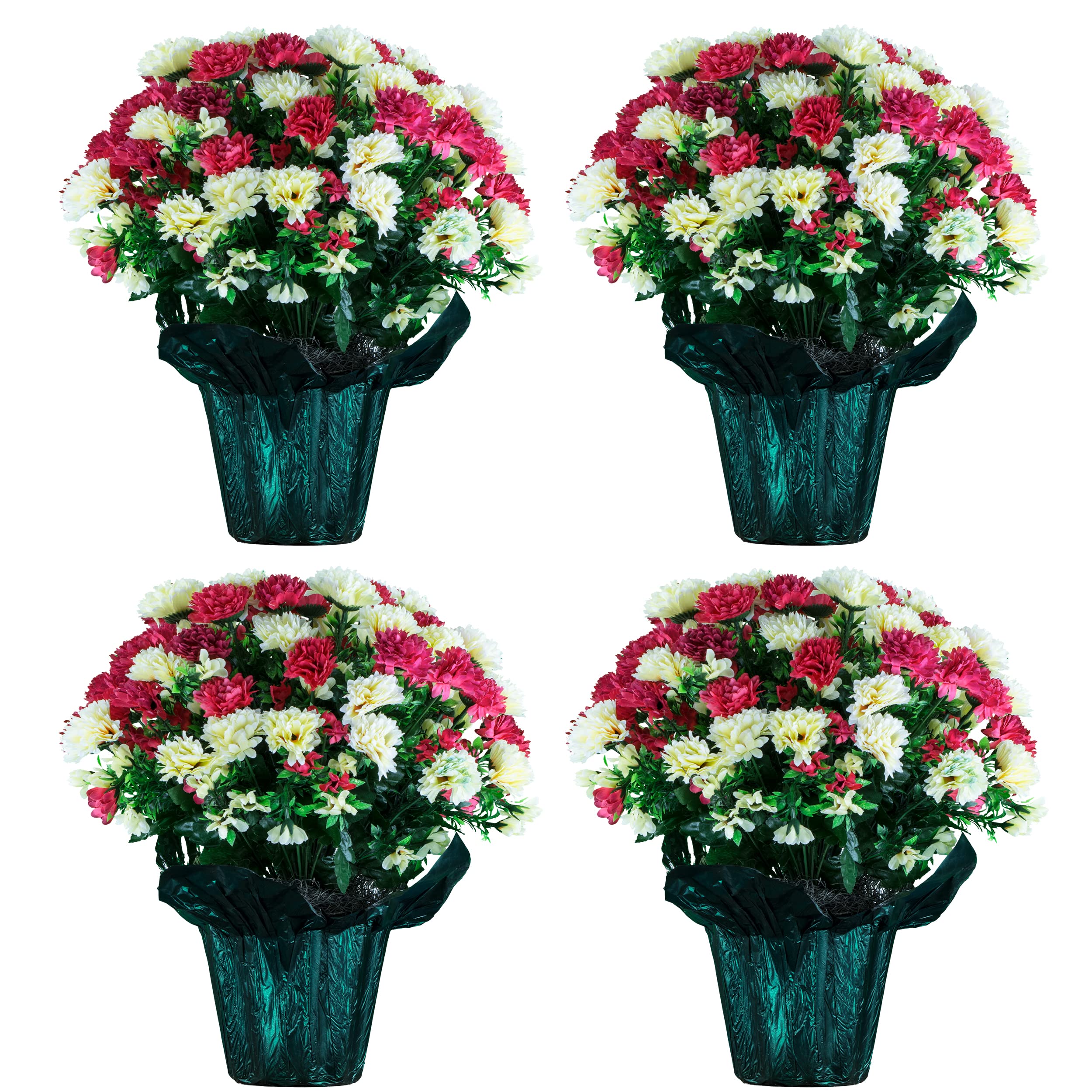 Sympathy Silk Artificial Flowers Weighted Pot Bouquet - 18