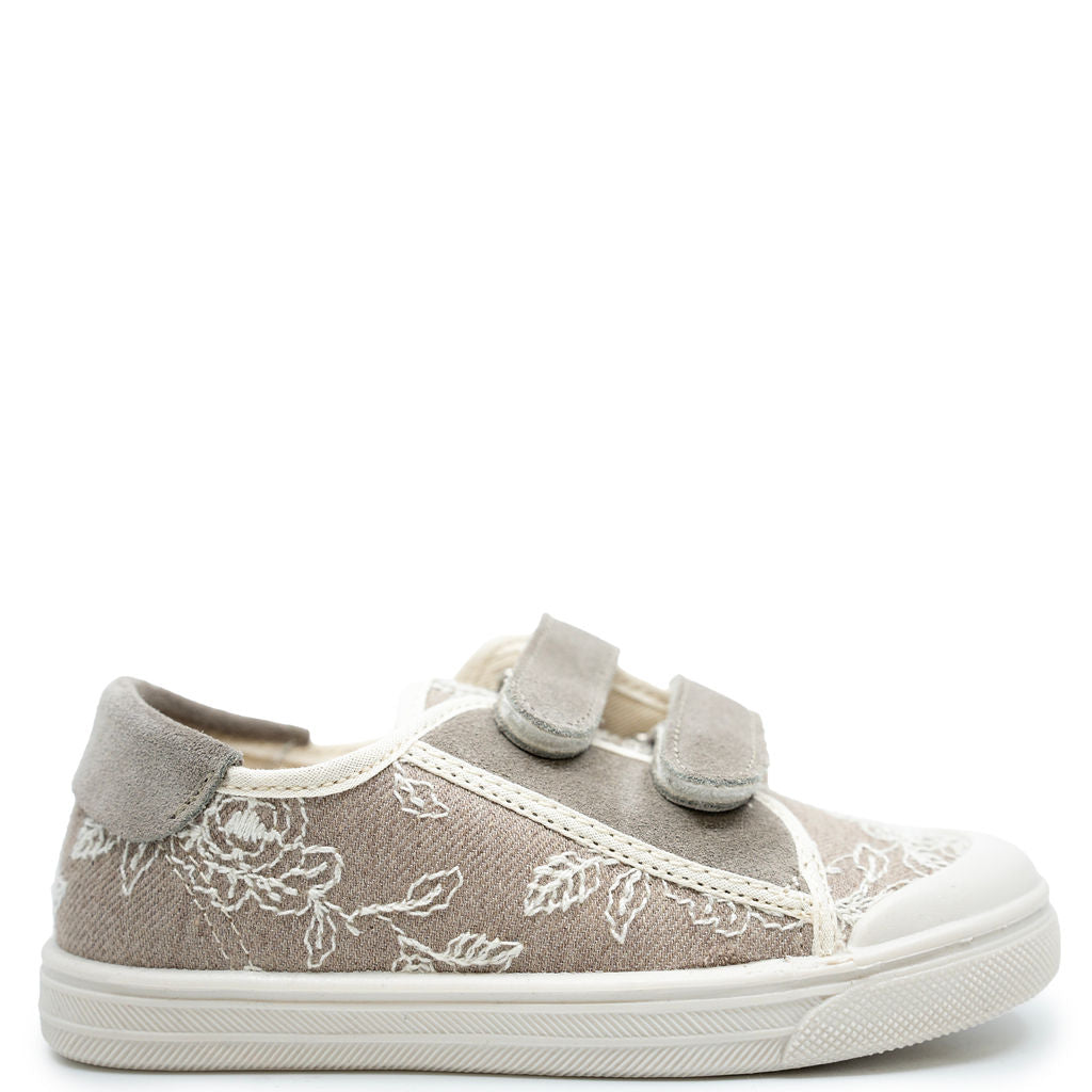 Pepe Tan Embroidered Velcro Sneakers for Women - Comfortable Slip-On Casual Shoes with Floral Design - Perfect for Walking, Travel & Everyday Wear