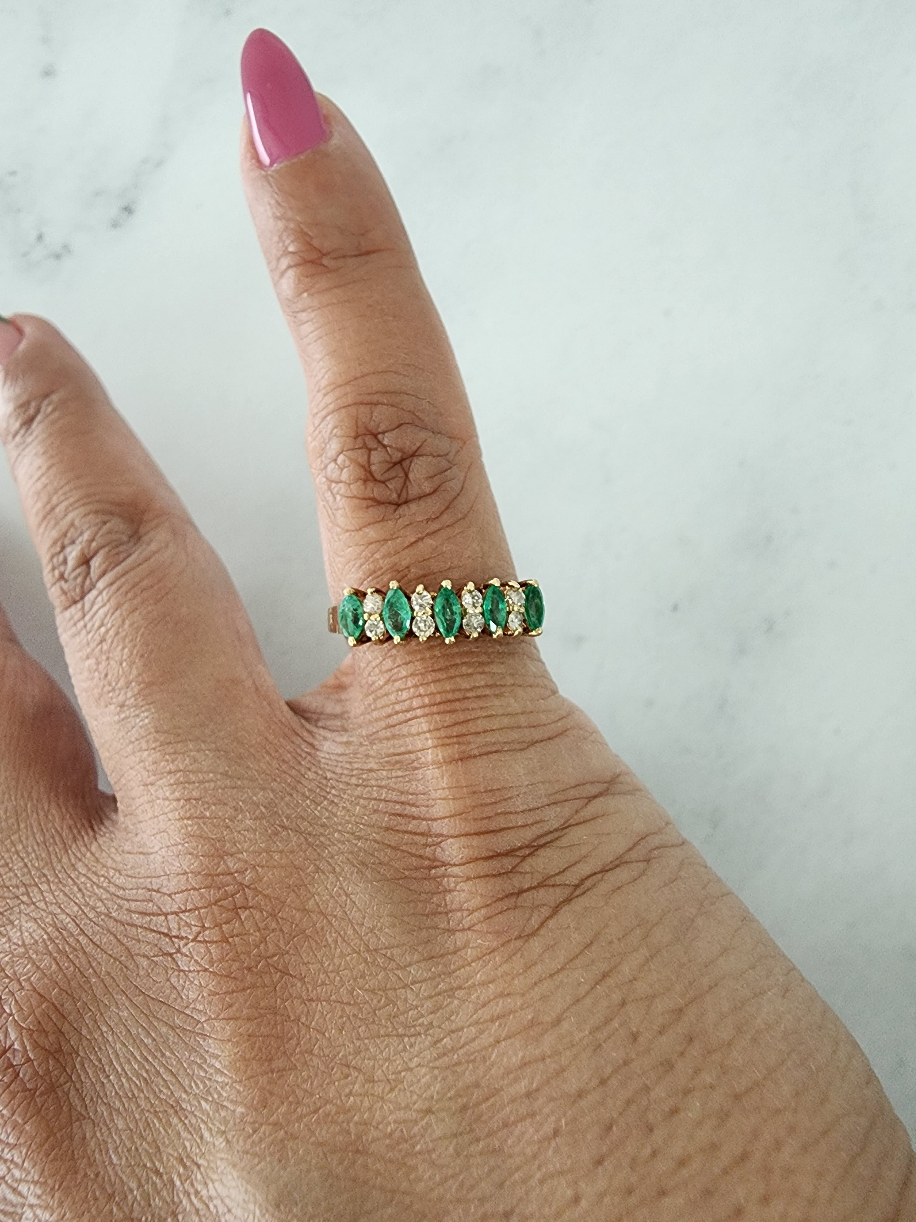 Exquisite Marquise Emerald and Diamond Wedding Band – Elegant Bridal Ring for Women, Perfect for Engagement, Anniversary, and Special Occasions