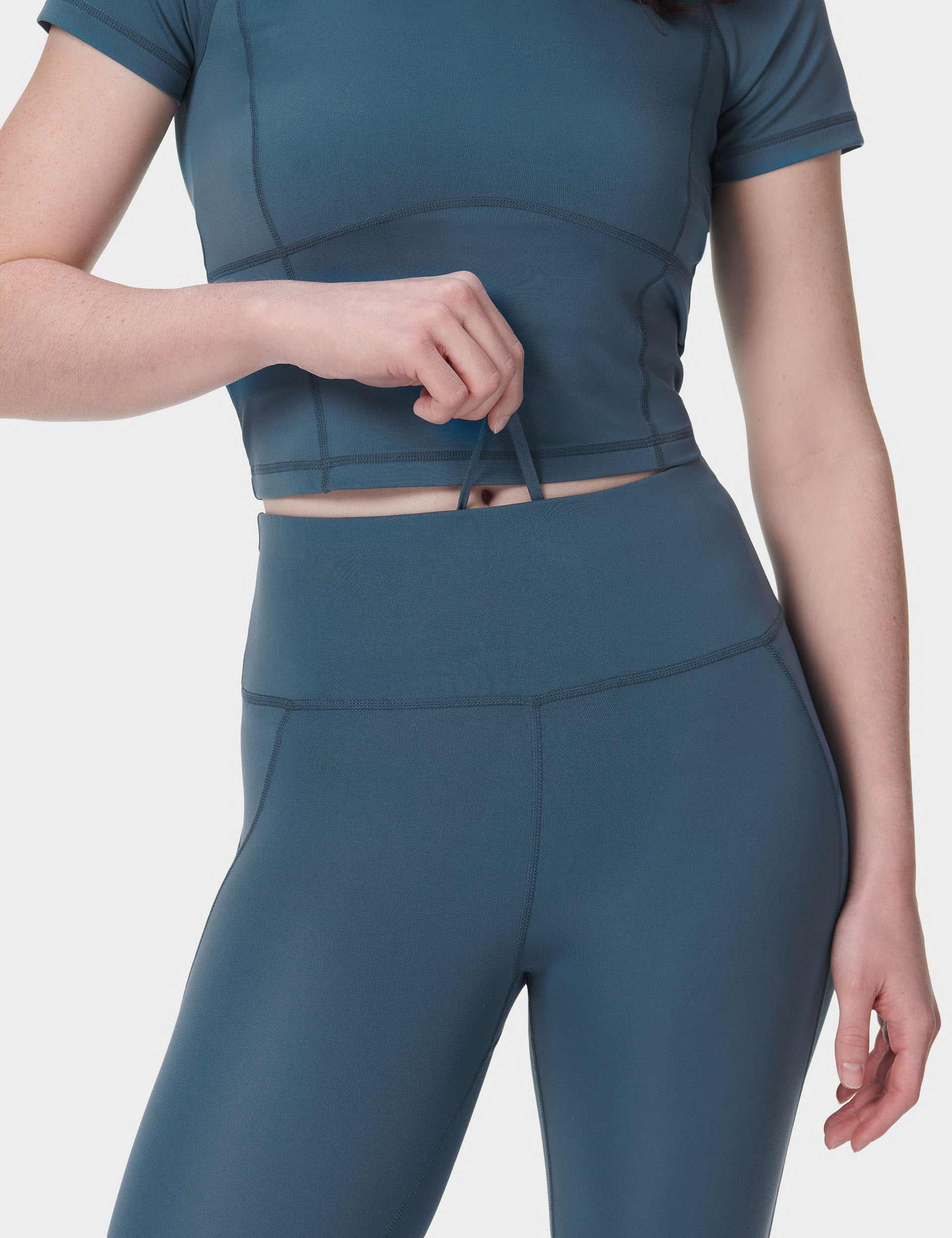 All Day 7/8 Yoga Leggings for Women - Subdued Blue High Waist Workout Pants | Perfect for Gym, Running & Lounge Wear
