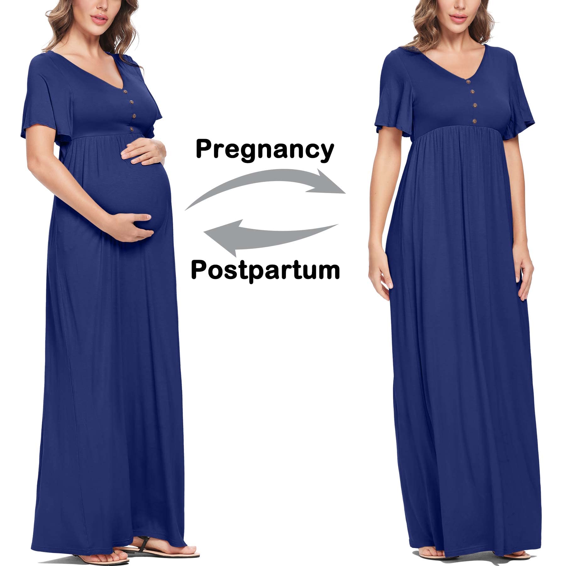Peauty Summer Maternity Dresses for Women - Flowy Photoshoot & Baby Shower Dress with Decorative Buttons | Comfortable Pregnancy Outfit for Beach, Party & Special Occasions