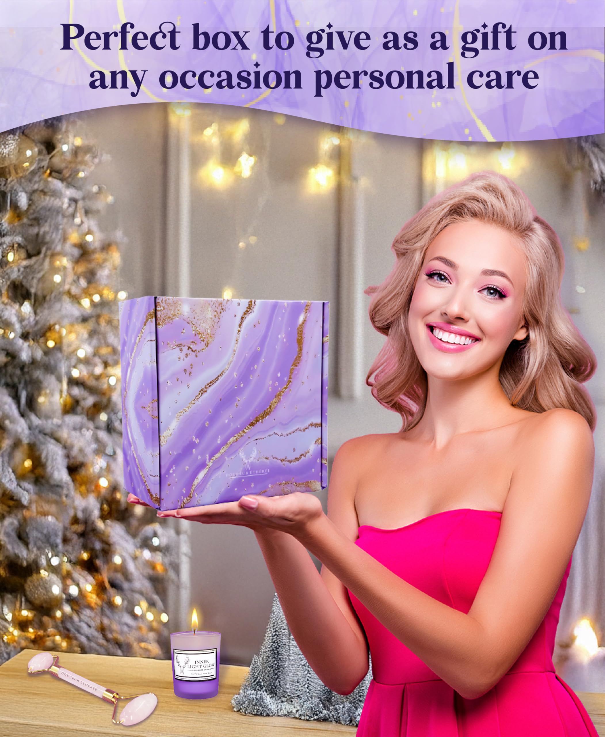 Lavender Spa Gift Set for Women - Relaxing Birthday, Valentine's Day & Anniversary Present for Girlfriend, Wife - Perfect for Self-Care, Romantic Gifts & Stress Relief