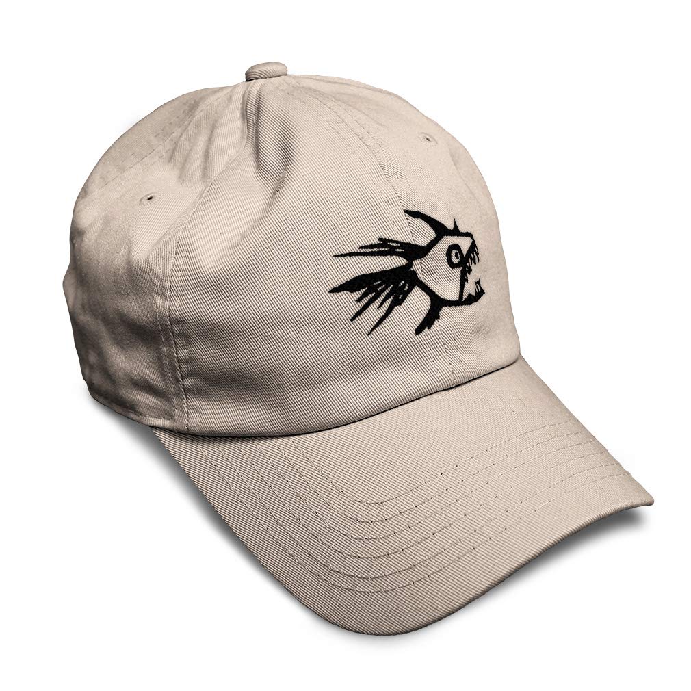Custom Embroidered Soft Baseball Cap - Scary Piranha Ocean Design Cotton Twill Dad Hat for Men & Women | Fishing, Beach, Outdoor Activities