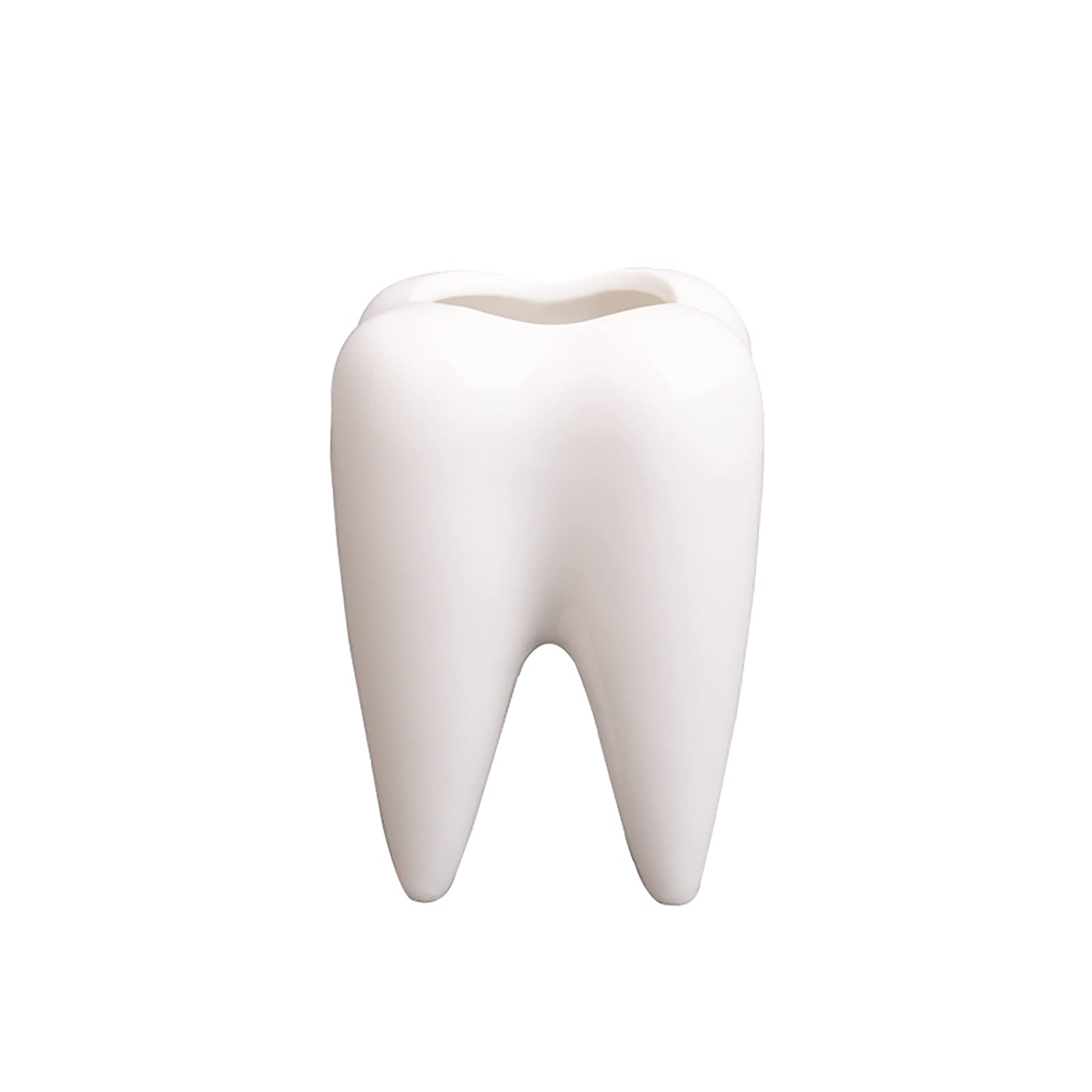 Cute Tooth-Shaped White Ceramic Succulent Planter - Small Cactus Pot & Flower Vase for Home Decor, Creative Pen/Pencil Holder for Office Desk - Perfect for Windowsills, Shelves & Gift Giving (Plants Not Included)