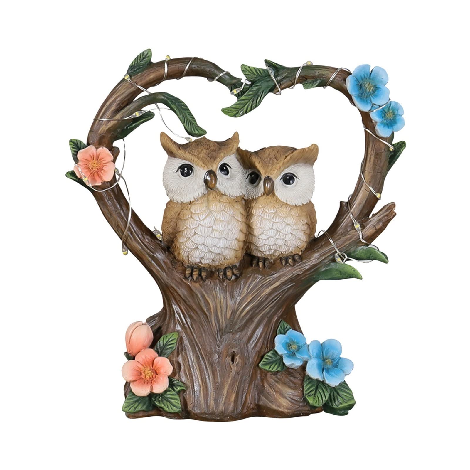 Solar-Powered Owl Garden Statues - Resin Animal Figurines with LED Lights for Outdoor & Home Decor - Weatherproof Yard Ornaments for Patio, Lawn & Garden Decoration (Owls Design)