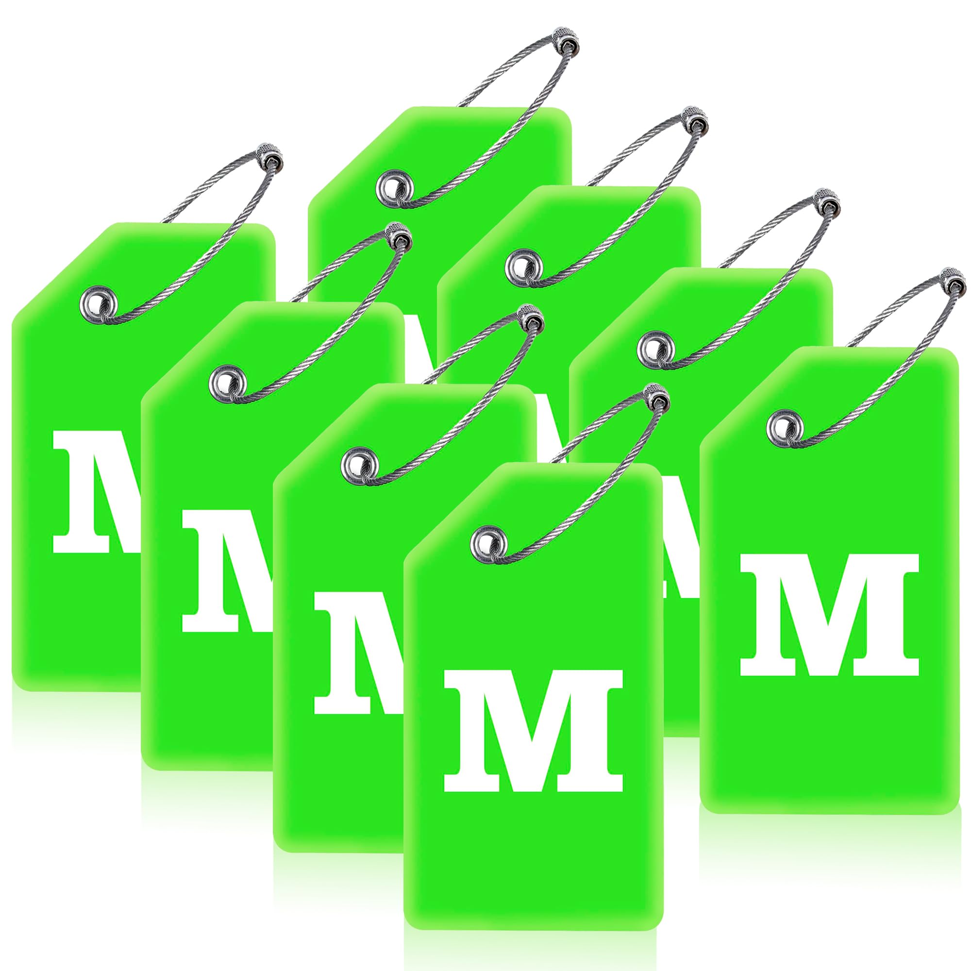 8 Pcs Durable Luggage Tags for Suitcases - 26 Initial Letter Travel ID Tags with Stainless Steel Loop (Letter M, Green) | Perfect for Airports, Cruise Ships & Business Trips