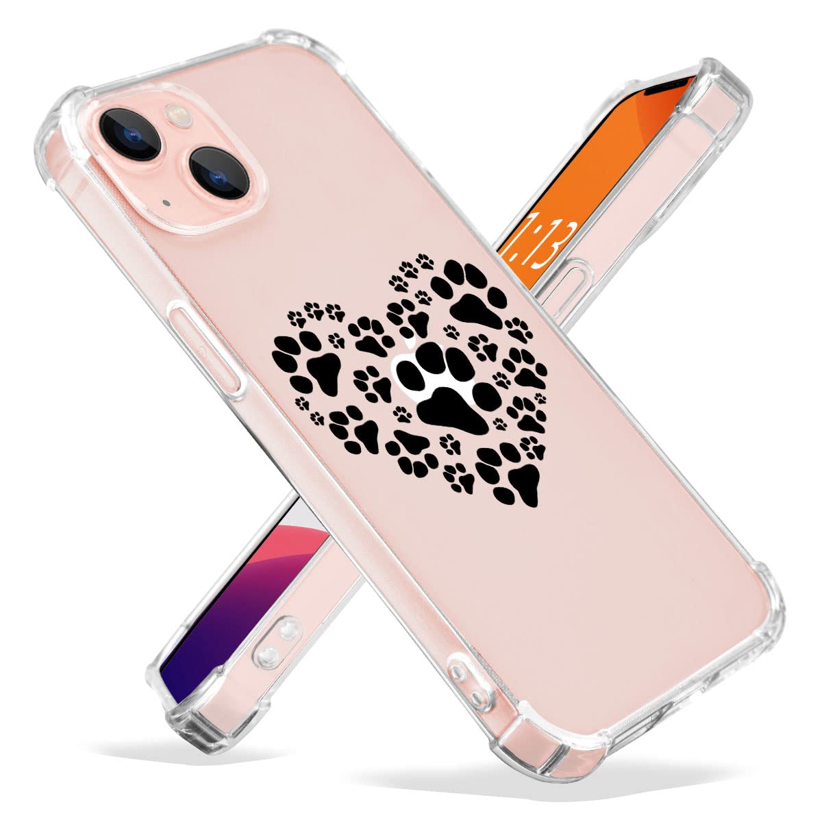 Cute Black Heart Cat Paw iPhone 12 & 12 Pro Case - Crystal Clear TPU Shockproof Phone Cover for Women & Girls - Soft Protective 6.1 Inch Case for Everyday Use & Fashion Accessory