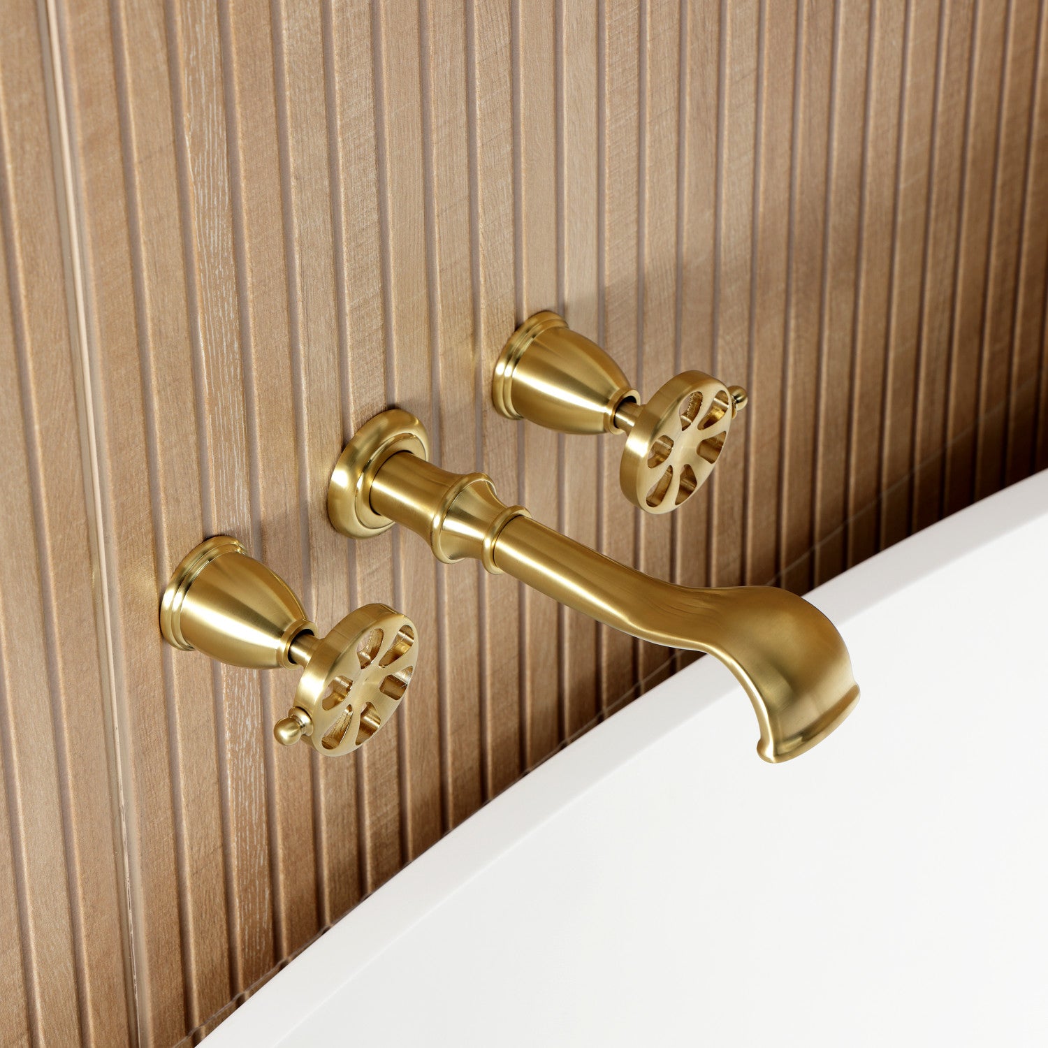 Belknap KS5027RX Brushed Brass Roman Tub Faucet - 2 Handle Wall Mount Bathroom Faucet for Luxury Bathtubs & Spa Retreats
