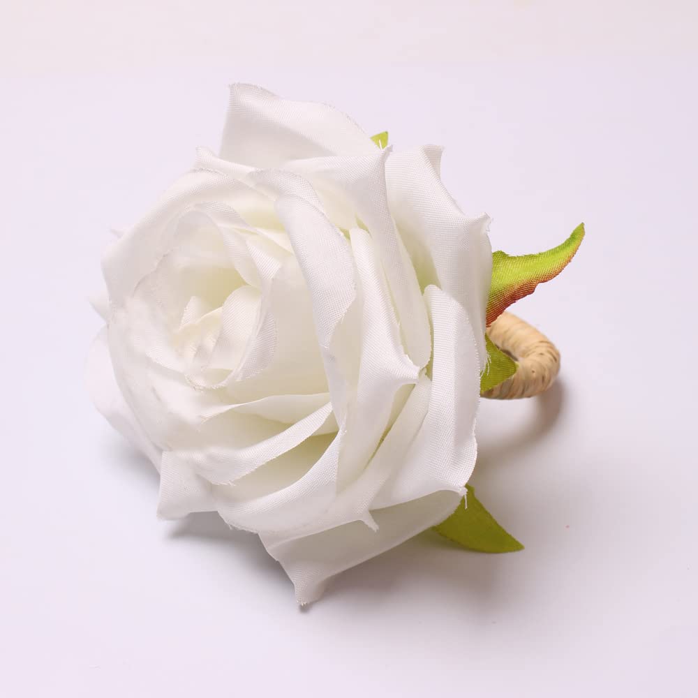 6-Pack White Rose Floral Napkin Rings - Handcrafted Vine Design Napkin Holders for Spring Table Decorations | Perfect for Weddings, Easter, and Dinner Party Decor