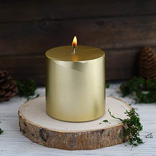 Unscented Round Pillar Candle - 3 Inch Gold Hand-Poured Premium Wax Candles for Weddings, Home Decor, Restaurants, Spa & Church | Long-Lasting Burn Time for Romantic Ambiance, Relaxation & Spiritual Ceremonies