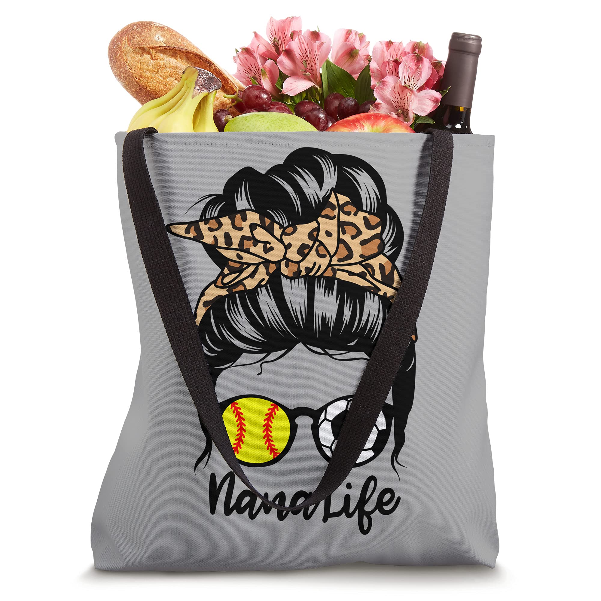 Funny Soccer Softball Player Tote Bag - Nana Life Messy Bun Hair Design - Perfect for Sports Fans, Gifts & Game Day Accessories