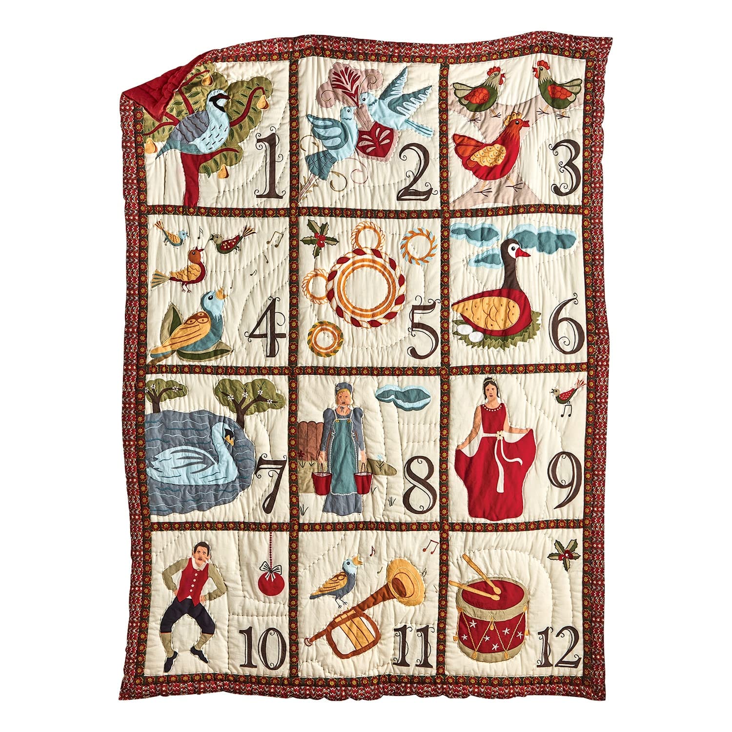 ART & ARTIFACT Christmas Throw Blanket - 12 Days of Christmas Quilted Afghan Blanket - Vintage Country Design - 50