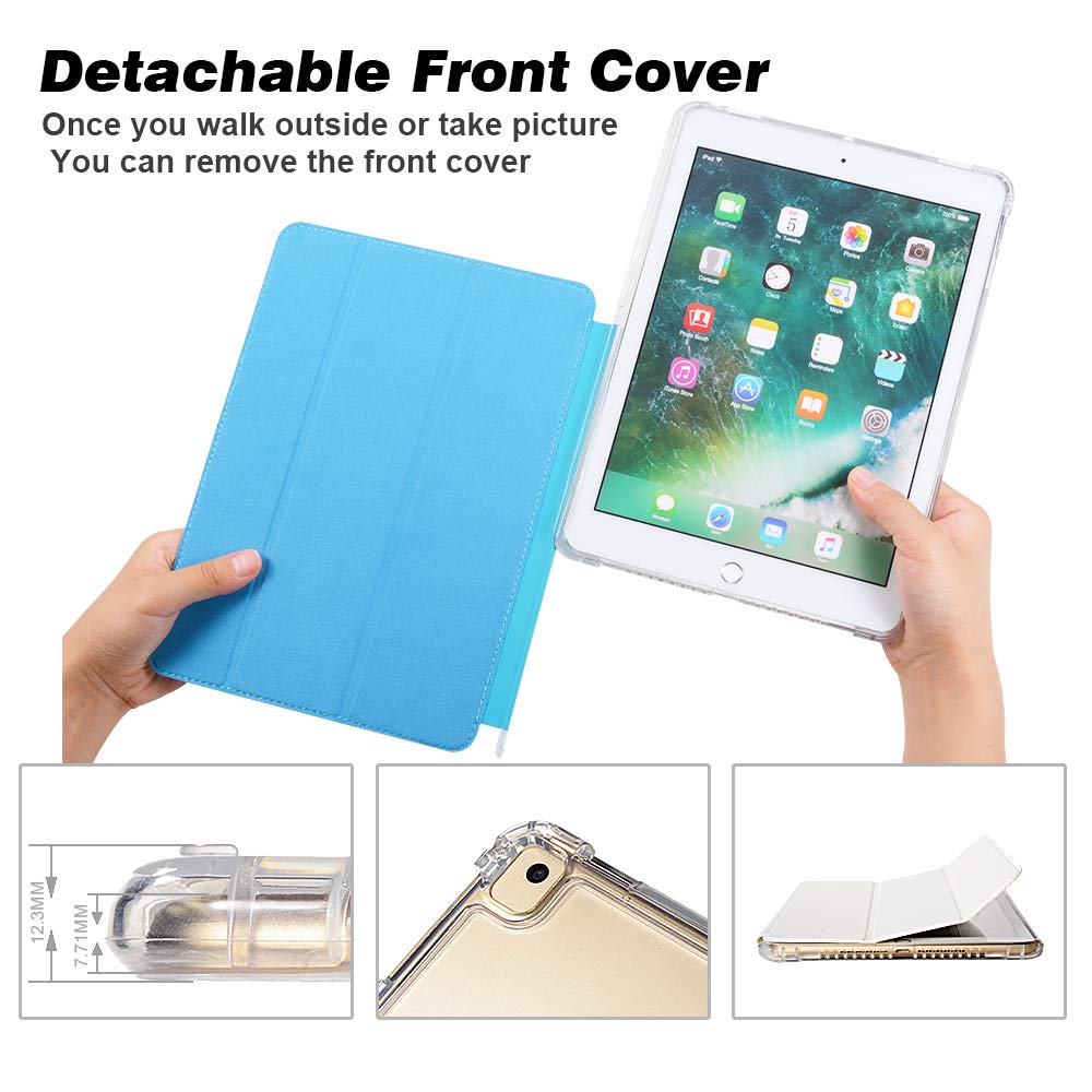 Valkit iPad 6th/5th Generation Case (2018/2017 Model) - 9.7 Inch Protective Cover with Pencil Holder & Auto Wake/Sleep | Smart Folio Stand | Translucent Frosted Back Cover | Sky Blue | Perfect for Work, School & Travel