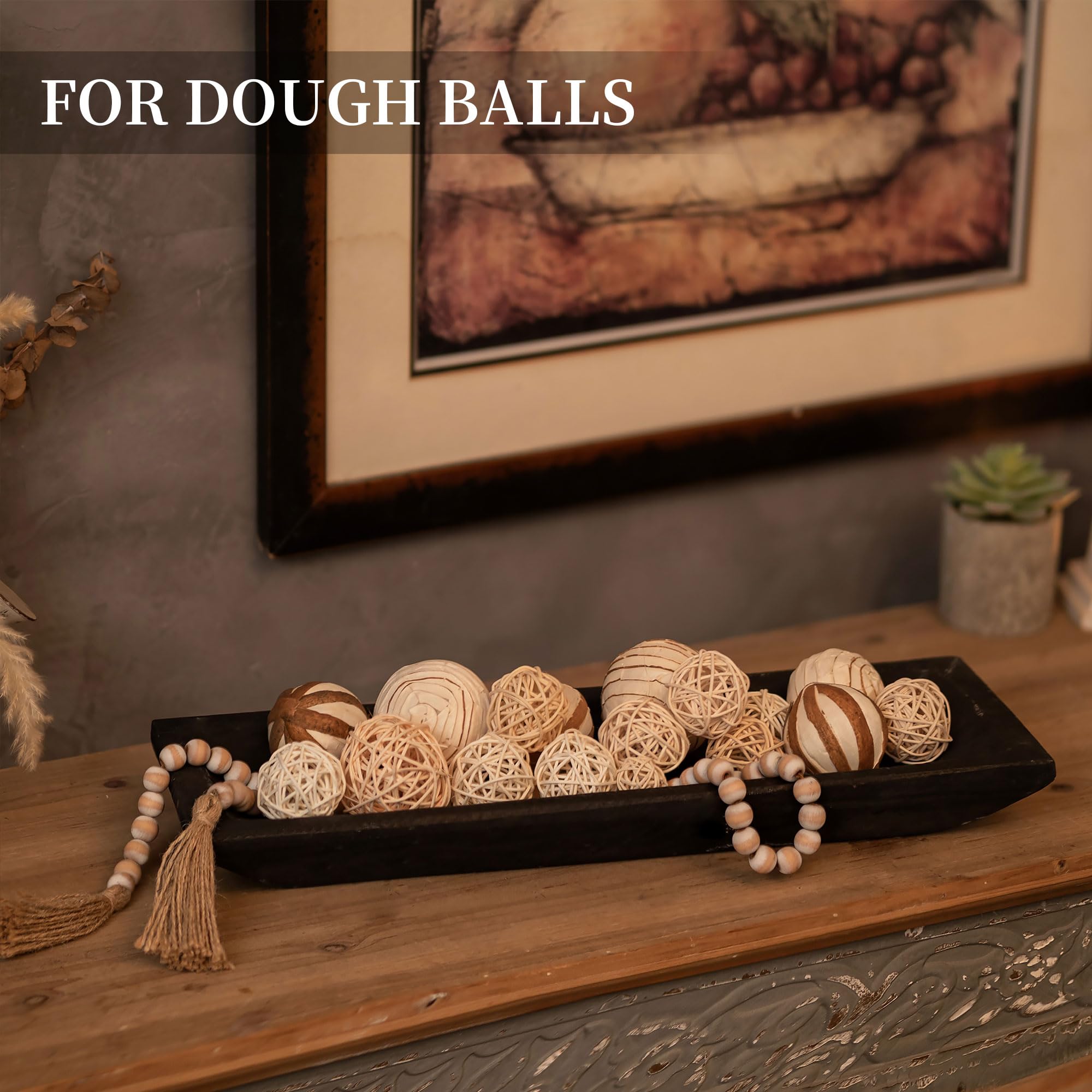 Hanobe Large Decorative Wood Dough Bowl - Rustic Unfinished Wooden Centerpiece for Dining Table, Natural Candle Holder Tray, Kitchen Fruit Bowl Decor | Perfect for Farmhouse Dining Room, Wedding Centerpieces & Holiday Table Decor