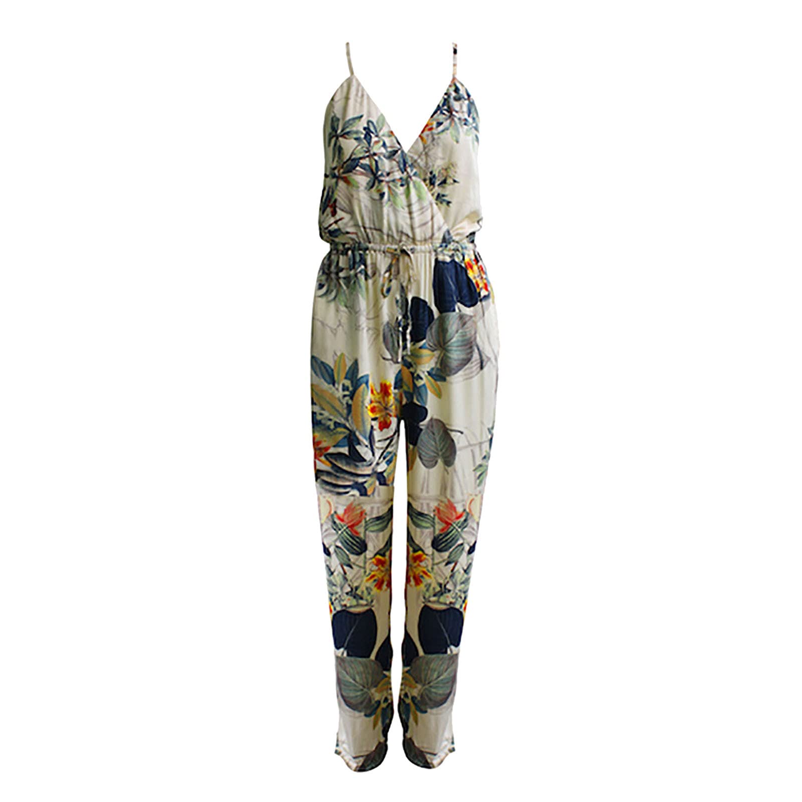 Women's Strappy Polyester Jumpsuit - Comfortable Home Wear, Multicolor, Size S - Perfect for Lounging, Yoga & Casual Outings