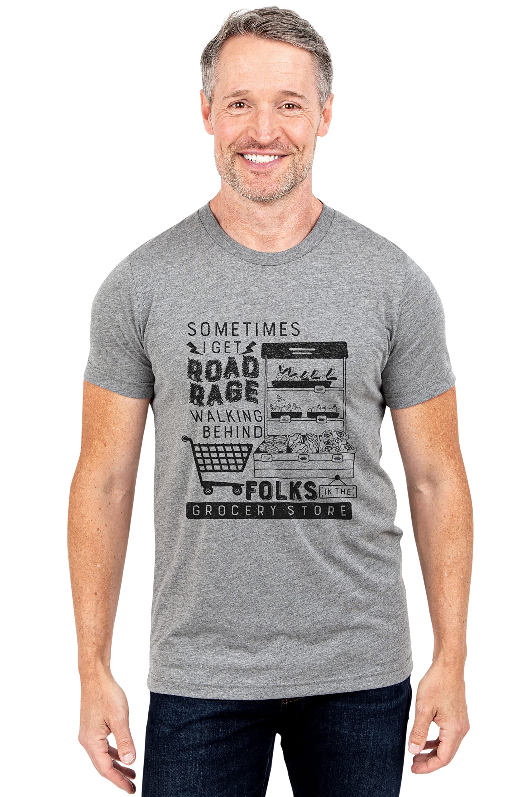 Men's Modern Fit Funny Casual T-Shirt - 'Sometimes I Get Road Rage Walking Behind Folks' Graphic Printed Tee - Perfect for Grocery Shopping, Errands & Everyday Wear
