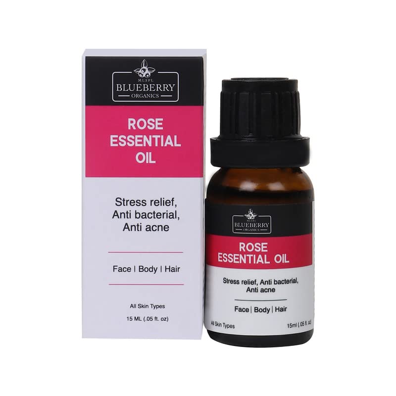 MLSPL BLUEBERRY ORGANICS 100% Pure Rose Essential Oil - Steam Distilled, Therapeutic Grade for Skin Care & Hair Growth - 15ml Bottle - Perfect for Aromatherapy, Massage & DIY Beauty Products