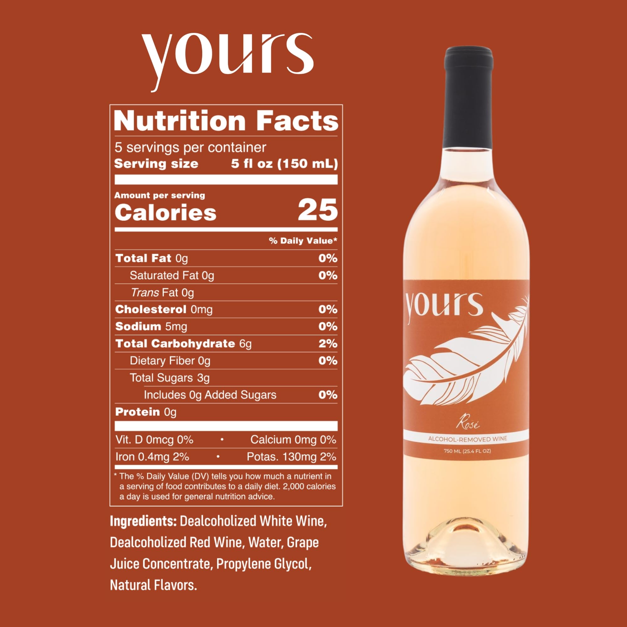 YOURS Non-Alcoholic Rose Wine - Alcohol-Free, Low-Calorie (25 Cal) & Sugar-Free | Perfect for Pregnancy, Sober Living & Healthy Lifestyle