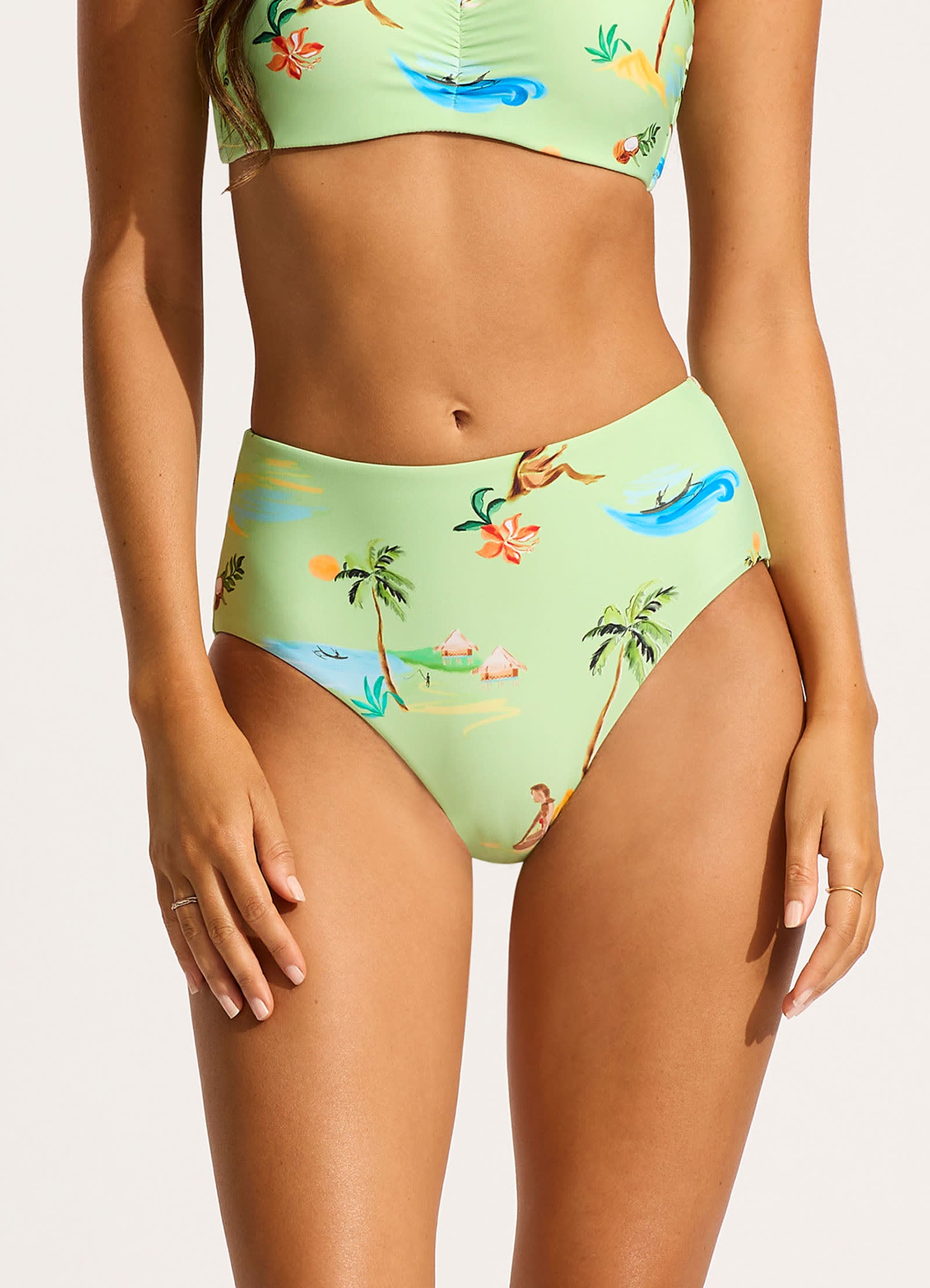 Isla Palm High Waisted Bikini Bottom - Sage Green Swimwear for Women | Perfect for Beach Vacation & Pool Party