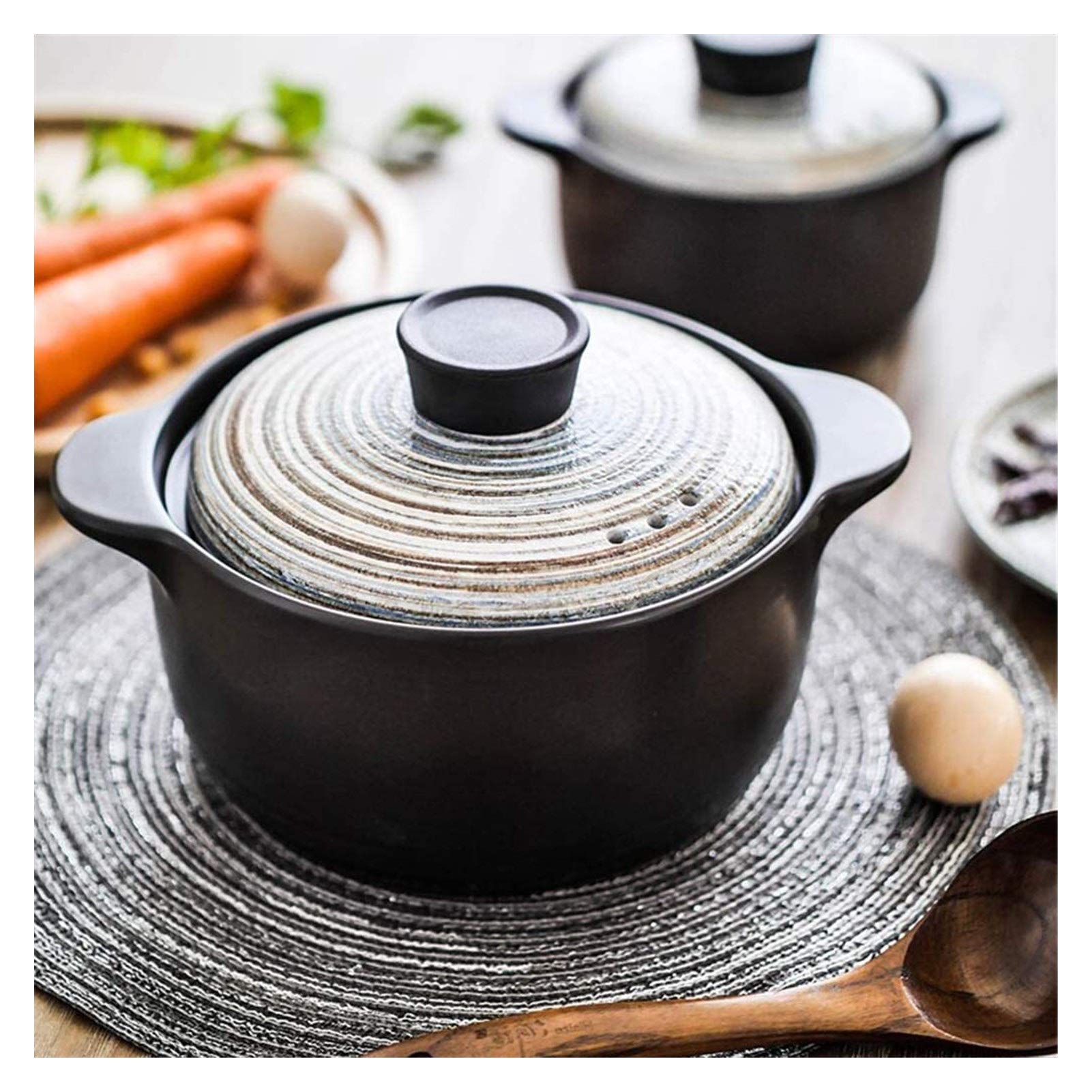 Japanese Ceramic Casserole Pot with Lid - Non-Stick, Hand-Painted Slow Cooker, Heat-Resistant Round Stew Pot for Soup, Hot Pot & Stovetop Cooking | Perfect for Japanese Donabe, Clay Pot Recipes & Family Meals