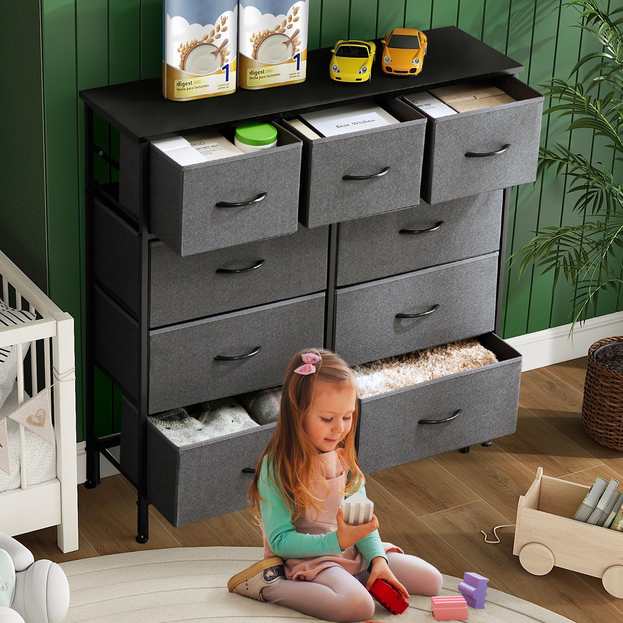 9-Drawer Fabric Dresser with Wooden Top & Metal Frame - Anti-Tip Tall Storage Organizer for Bedroom, Closet, Living Room | Perfect for Clothes, Accessories & Home Organization in Hallway or Entryway