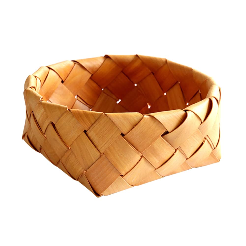 Ochine Handwoven Wood Chip Storage Basket - Natural Rattan Wicker Fruit Bowl, Bread & Flower Holder for Kitchen, Picnic, Home Decor | Eco-Friendly Wooden Decorative Bin for Organizing Fruits, Food & Household Items