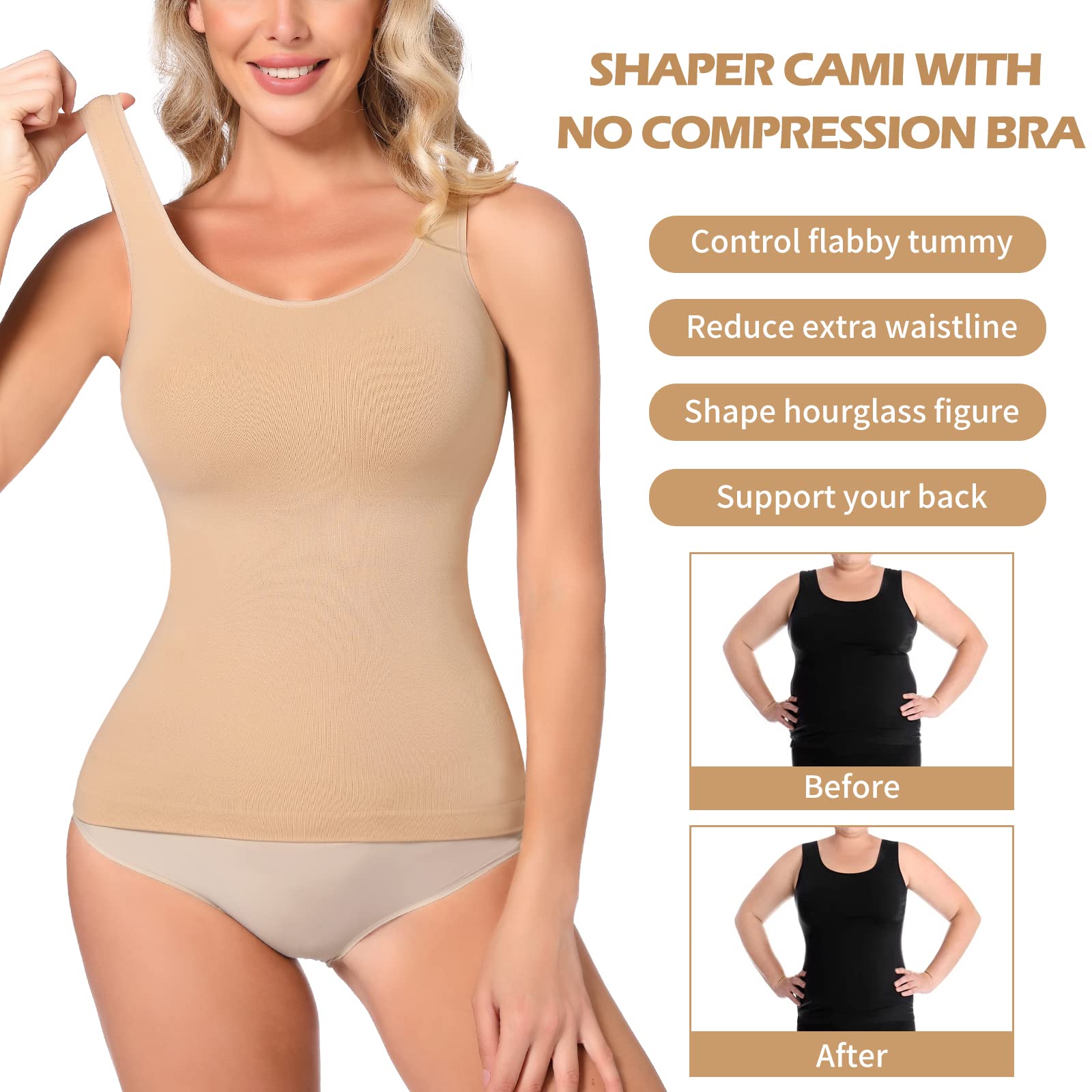 JOYSHAPER Women's Tummy Control Shapewear Cami - Seamless Compression Tank Top for Body Slimming & Smoothing | Perfect for Everyday Wear, Workout & Special Occasions