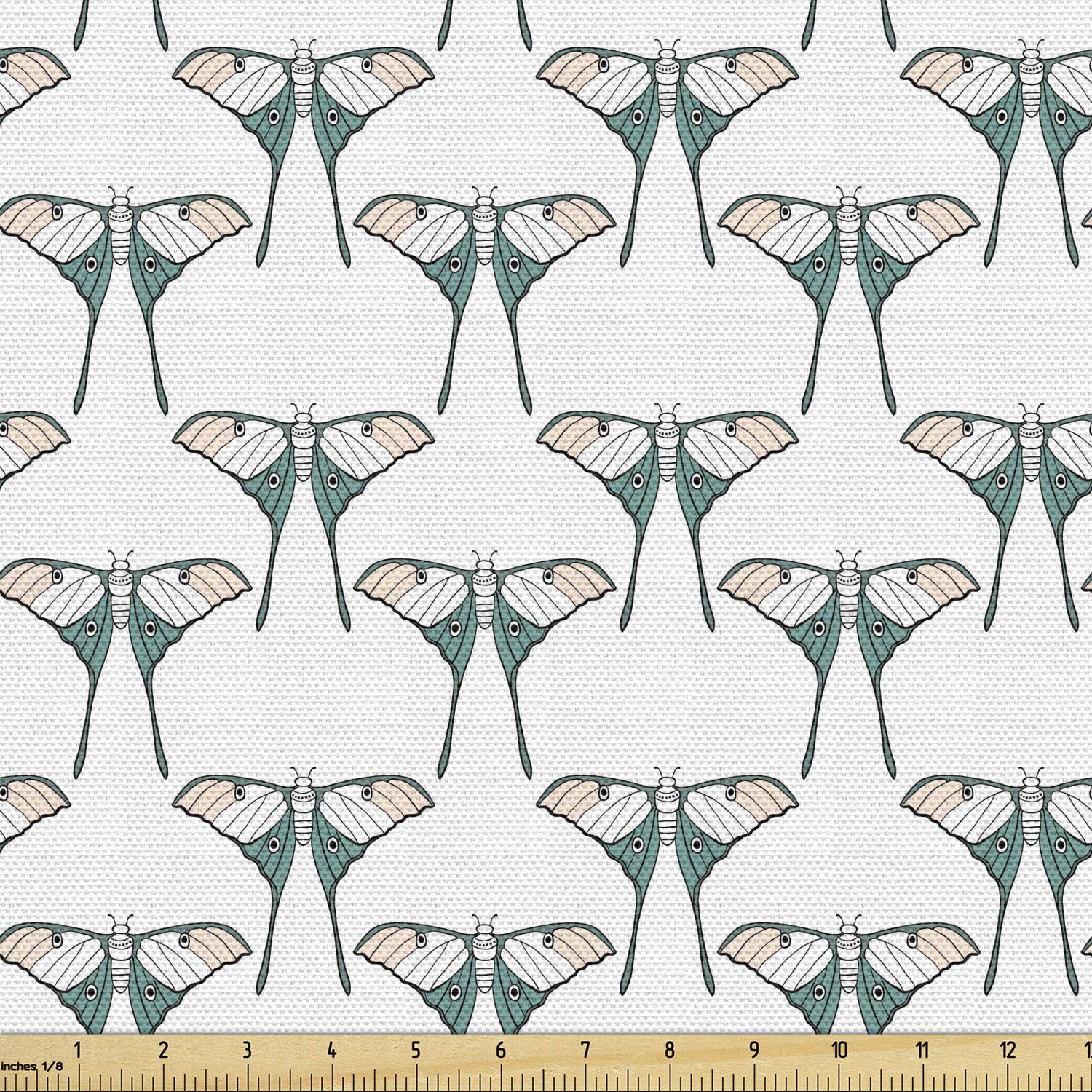 Ambesonne Butterfly Fabric by The Yard - Symmetric Butterfly Silhouette Print Upholstery Fabric for Sofa, Curtains & Home Decor - 10 Yards Cadet Blue Pale Peach - Perfect for DIY Projects, Bedding & Crafting