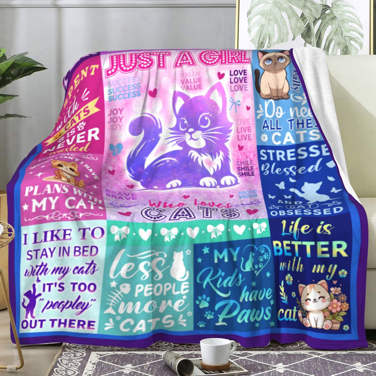 Soft Antibroth Cat Blanket for Kittens - Cute Pet Throw Blanket for Cat Lovers, Perfect Gift for Cat Owners & Cat Ladies (50