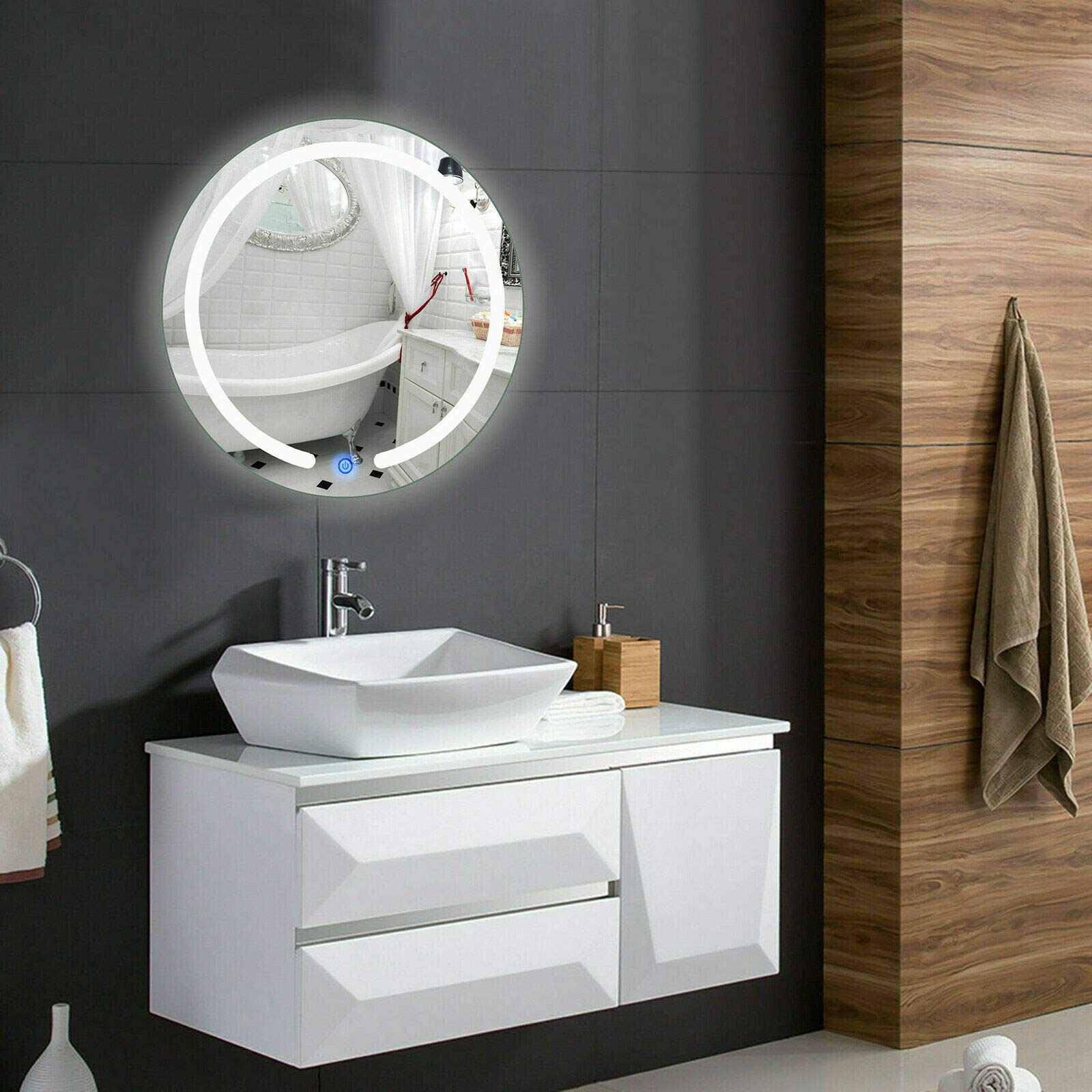 Gdrasuya 10/20 Inch Round LED Bathroom Mirror with Touch Button - Wall Mounted Vanity Makeup Mirror with Adjustable Lighting for Bathroom, Bedroom & Dressing Room