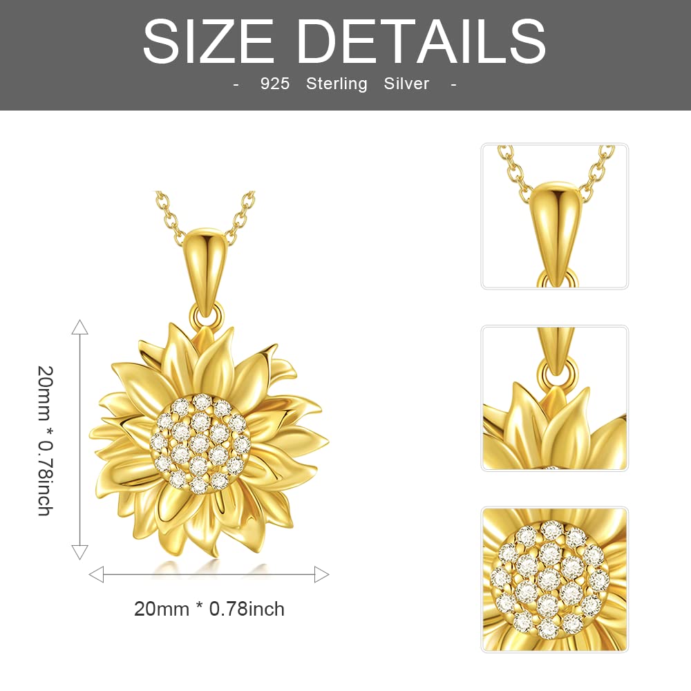18K Gold Plated Sterling Silver Sunflower Pendant Necklace for Women - Nature Inspired Diamond Sunflower Jewelry | Perfect Anniversary, Mother's Day & Birthday Gift for Her | Adjustable 18-20 Inch Chain | Ideal for Weddings, Date Nights & Special Occasions