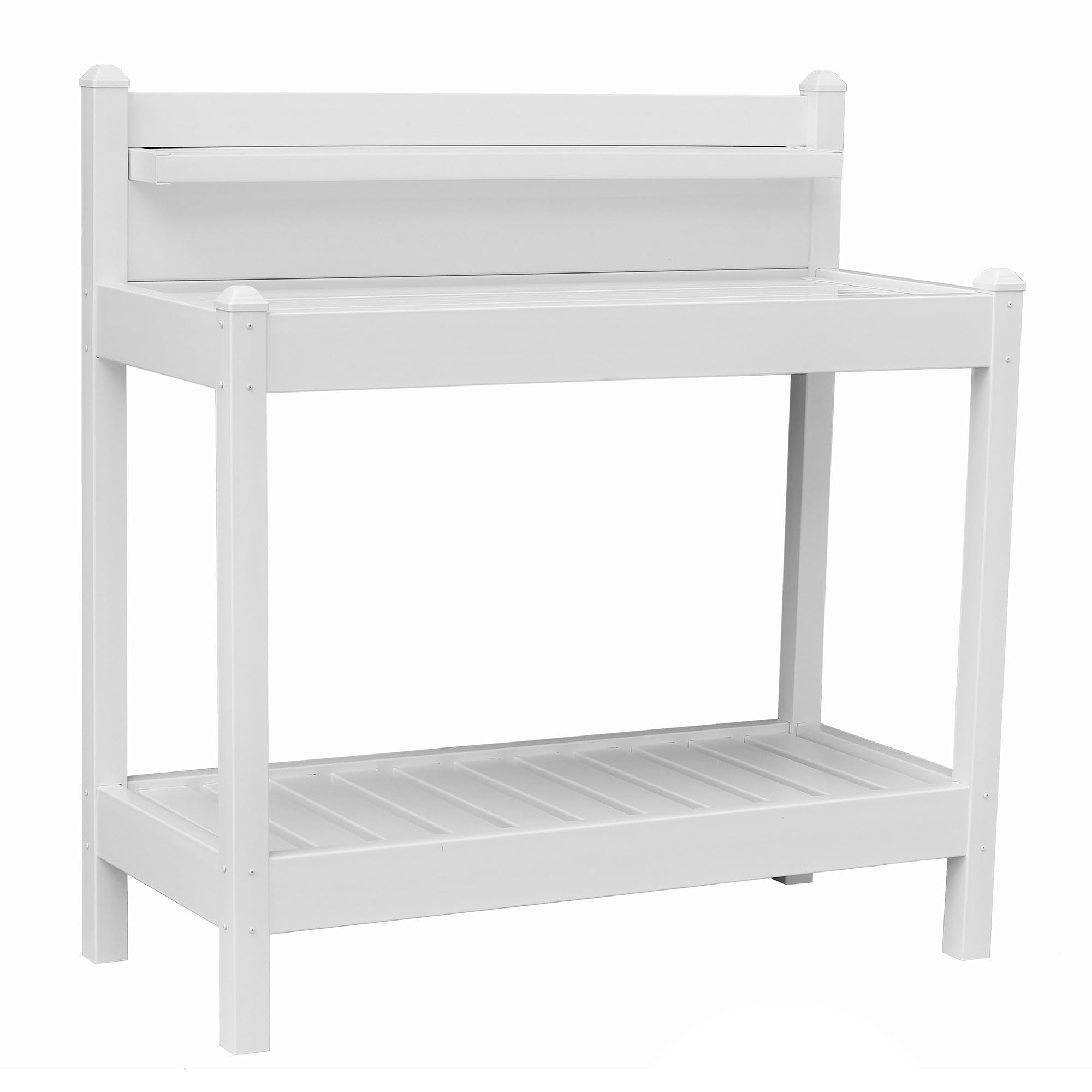 Durable PVC Vinyl Indoor/Outdoor Potting Bench with Shelf - White - Perfect for Gardening, Plant Care & Storage of Tools & Accessories - Ideal for Patio, Greenhouse & Backyard Use