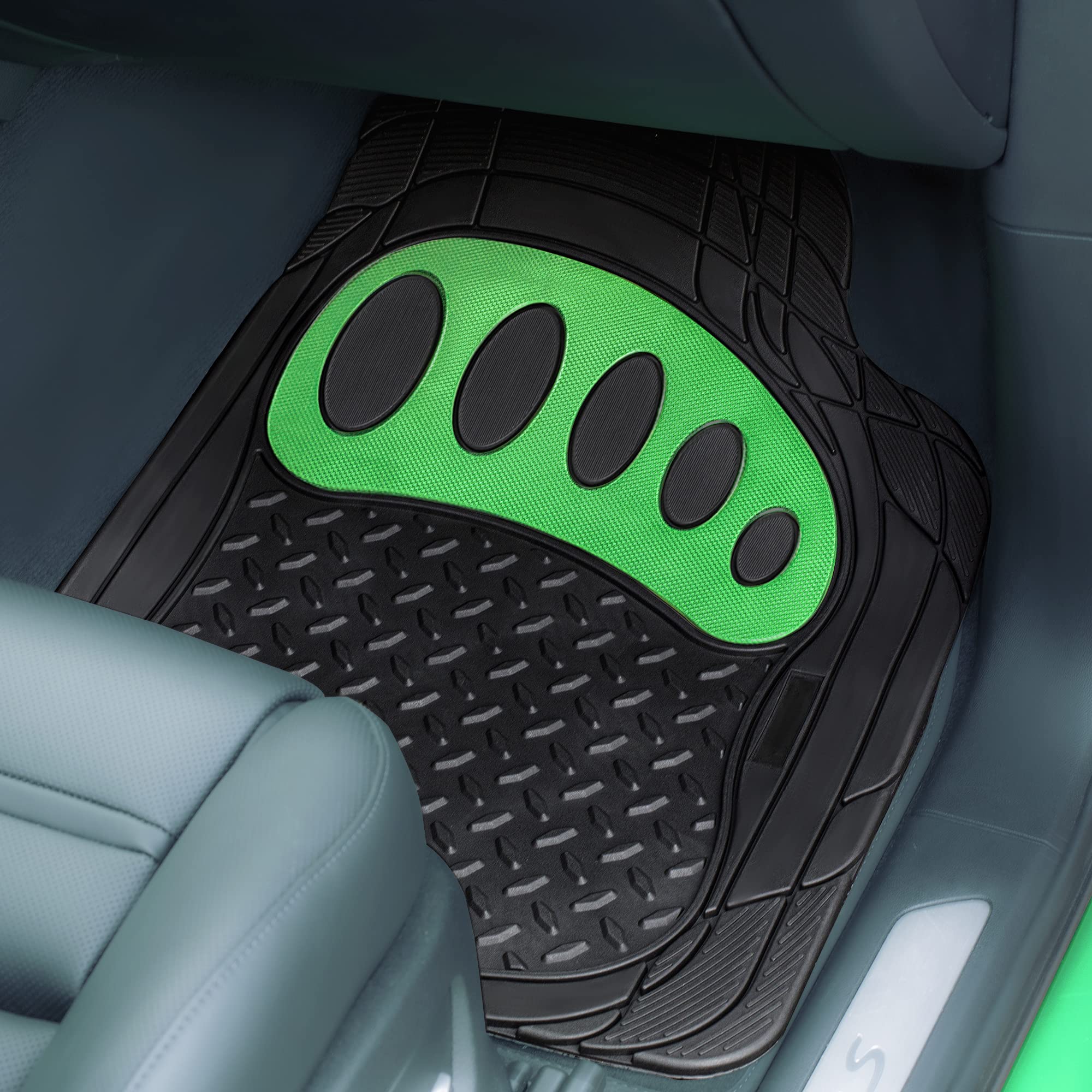 FH Group Heavy-Duty Rubber Car Floor Mats - Universal Fit for Sedan, SUV & Truck | All-Weather Protection, Trimmable Design | Perfect for Daily Commute, Road Trips & Off-Road Adventures (Green)