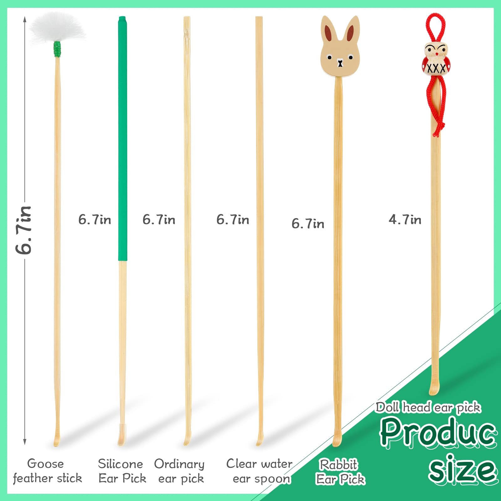 Tondiamo 6-Piece Bamboo Ear Cleaning Kit with Bunny & Goose Feather - Gentle Ear Wax Removal Tools for Adults & Kids - Perfect for Home, Travel & Personal Hygiene Care