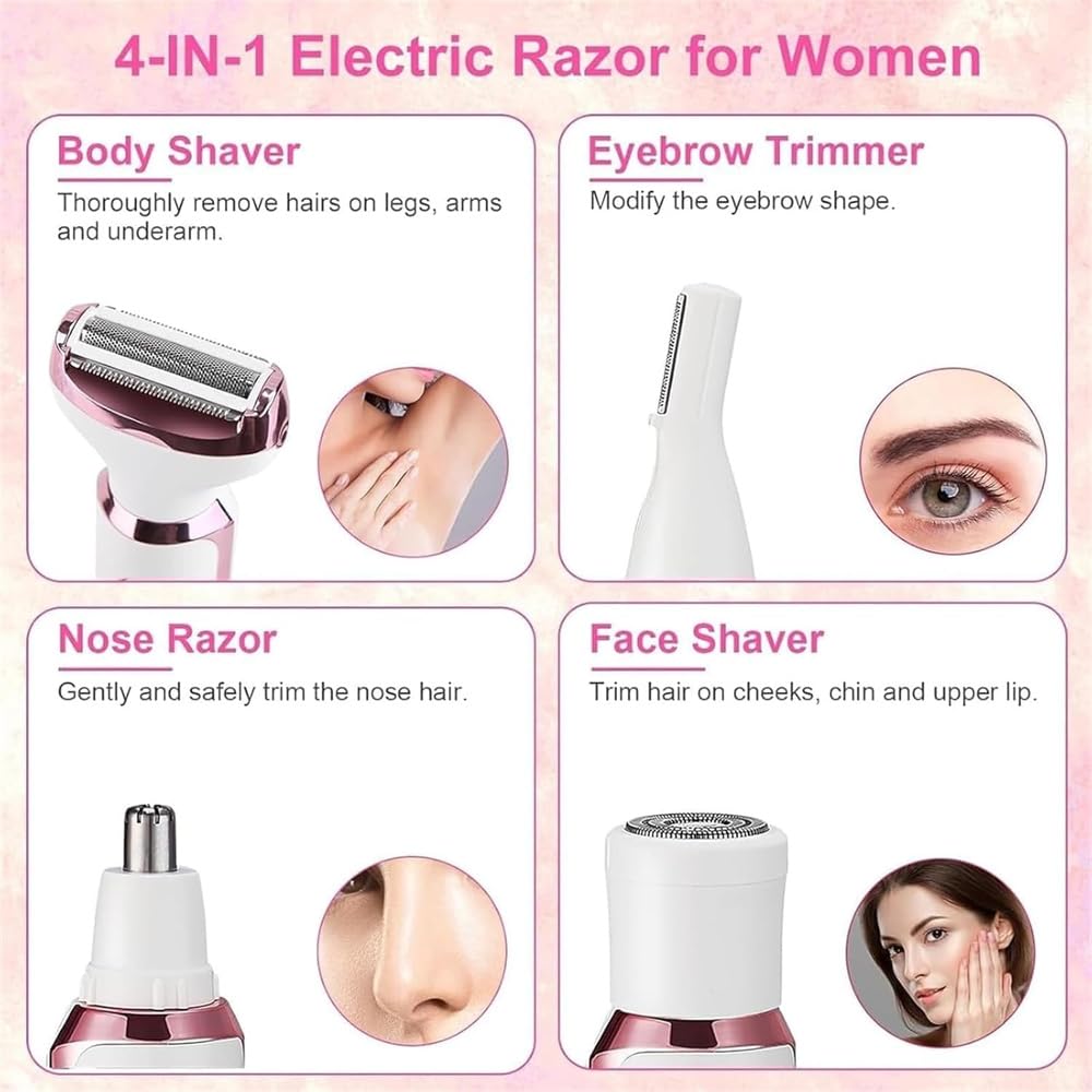 **Taletseten 4-in-1 Electric Shaver for Women - Waterproof Lady Shaver & Hair Trimmer for Face, Eyebrow, Beard, Mustache, Arm, Leg, Armpit & Bikini (2-Pack) - Perfect for Travel, Home & Salon Use**