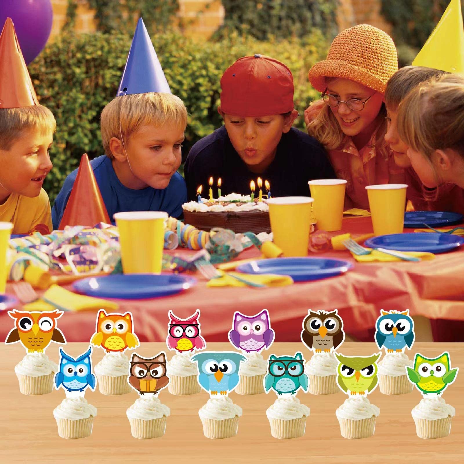 24pcs Safari Jungle Animal Cupcake Toppers - Owl & Wildlife Theme Party Decorations for Kids Birthday, Baby Shower & Zoo Themed Events