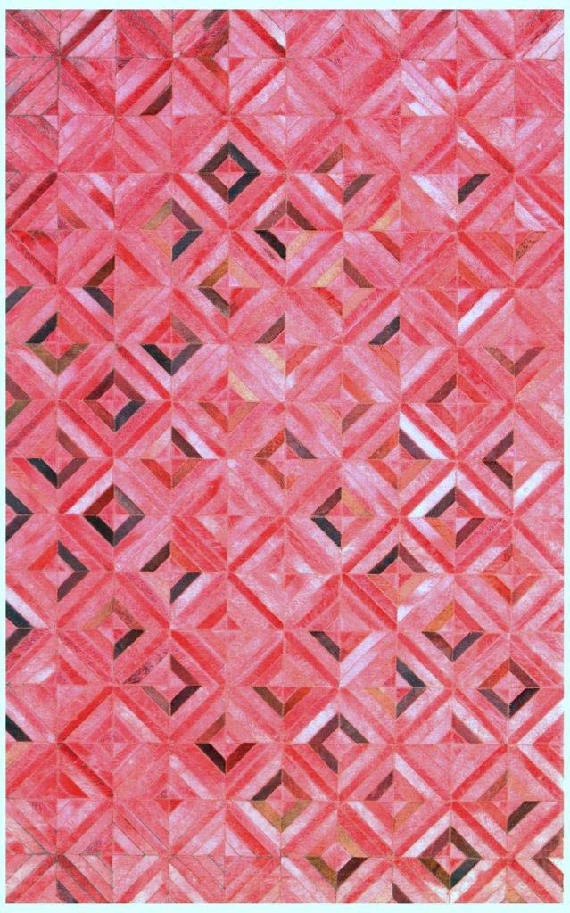 Premium Cowhide Leather Area Rug - Moroccan Patchwork Style in Hot Pink | 4x6 ft Luxury Indoor Carpet for Living Room, Bedroom & Office Decor