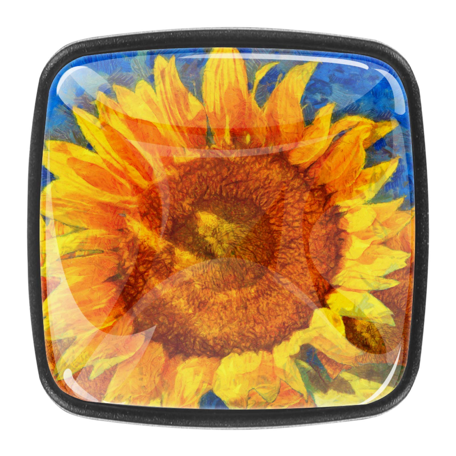 Van Gogh Oil Painting Art Flower Cabinet Knobs - Pack of 4 - Elegant Drawer Pulls for Kitchen, Dresser, Cupboard, Wardrobe, Bathroom & Office - Perfect for Home Decor & Furniture Upgrade