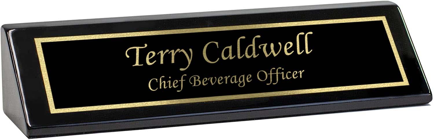 Personalized Glossy Black Desk Name Plate - 2x8 Inches Custom Engraved Office Nameplate for Professionals, Executives & Home Office (Perfect for Corporate Gifts & Workspace Organization)