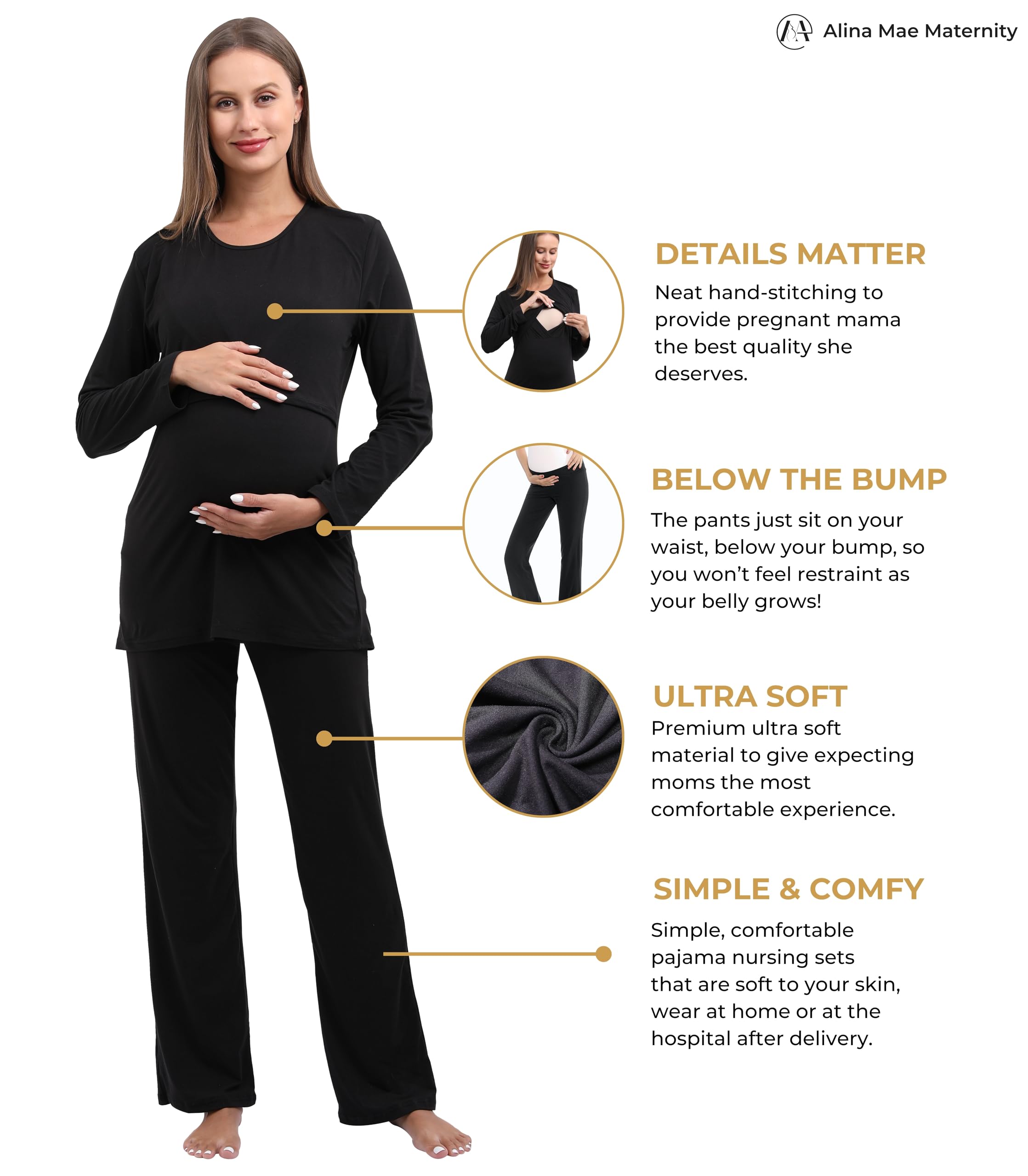 Comfortable Maternity Nursing Pajama Sets for Women - Soft Pregnancy Sleepwear & Lounge Wear for Breastfeeding Moms - Perfect for Nighttime Nursing, Relaxing at Home and Hospital Stay